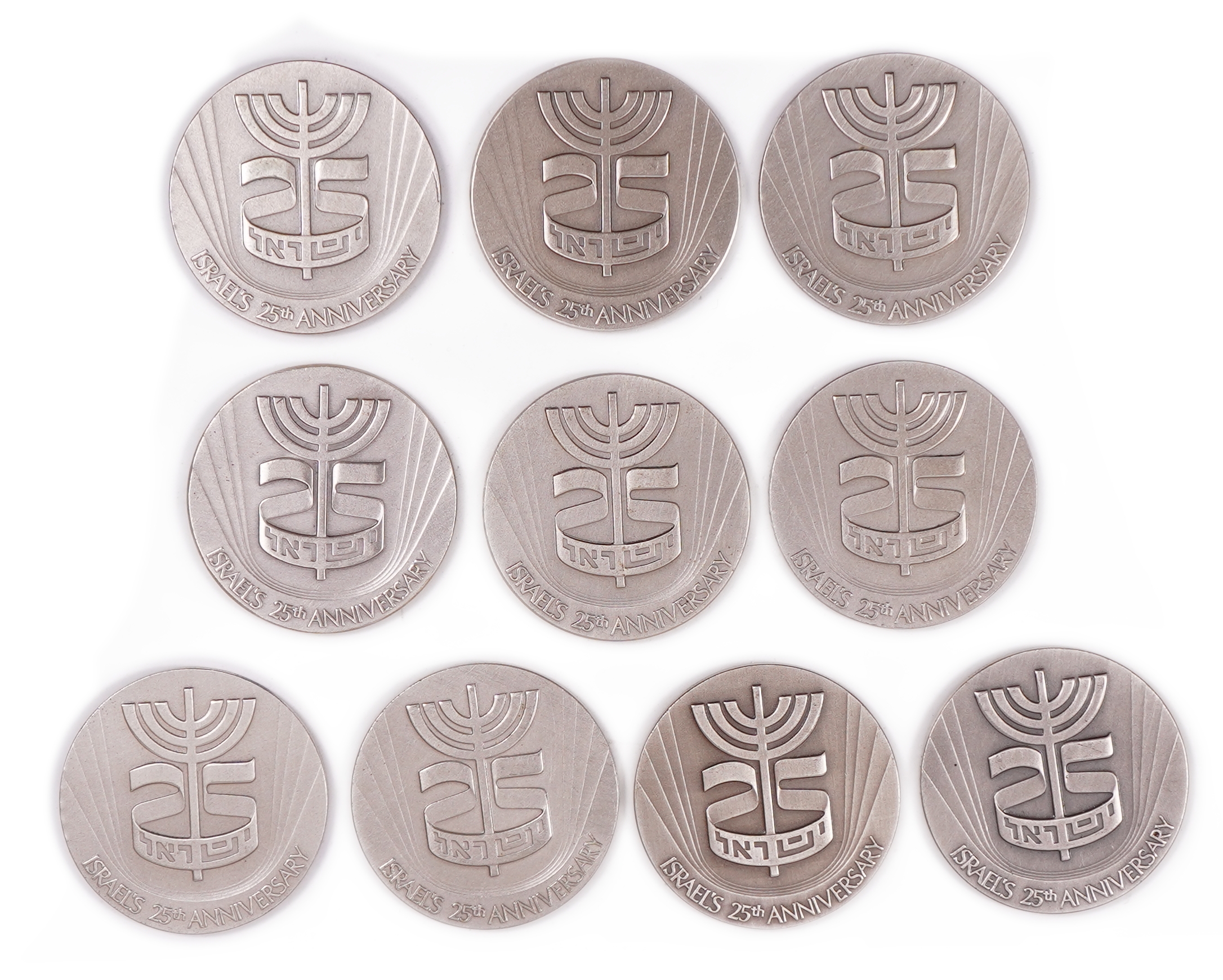 Israel - Group of 10 Medals, 25th Anniversary of the State of Israel - 1973 - Silver 935, 470g (approx. 434g pure ... - 1 0