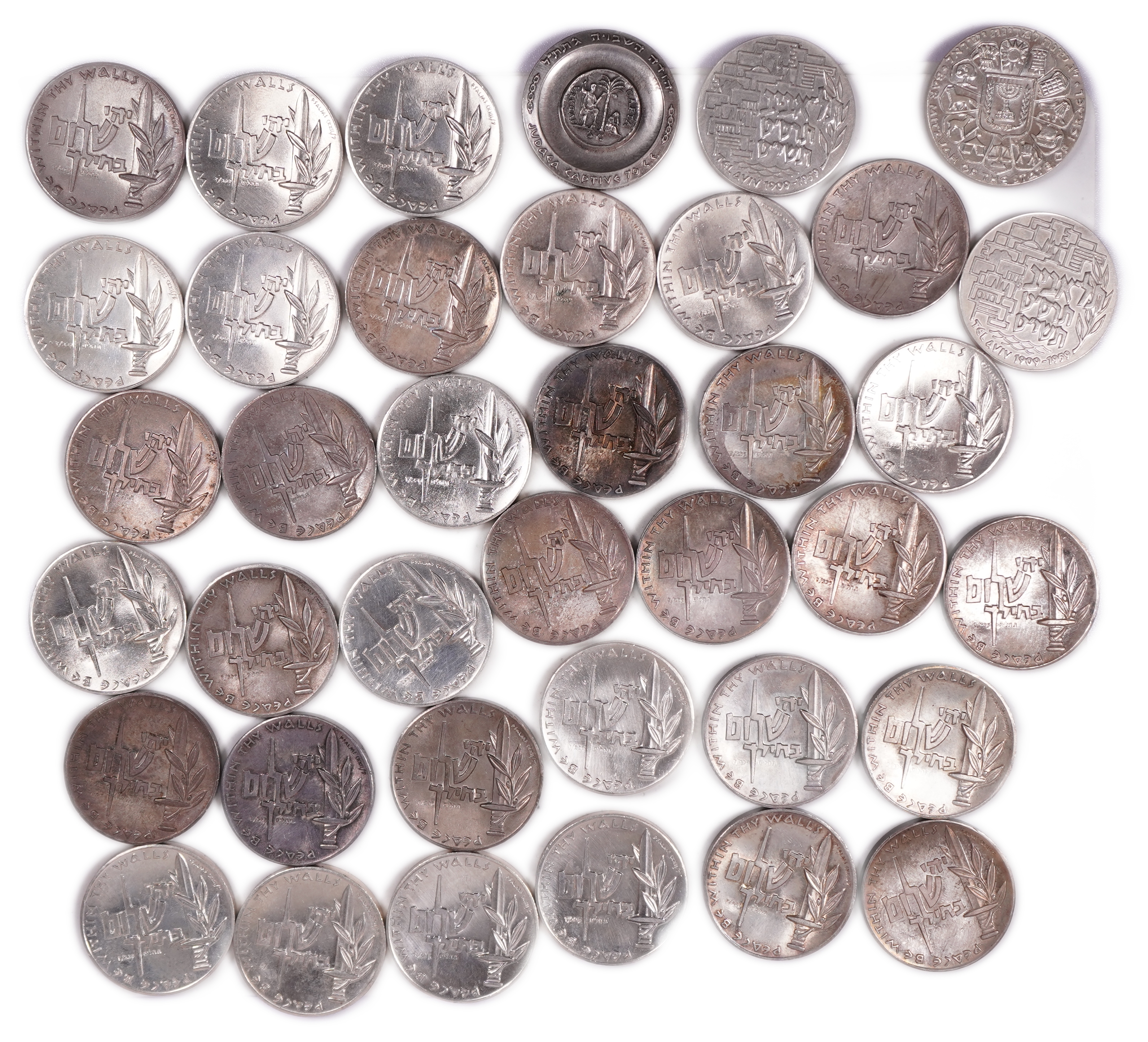 Israel - Group of 38 Israeli Medals - Issued by the Israel Government Coins and Medals Corporation - Silver 935 ... - 1 4
