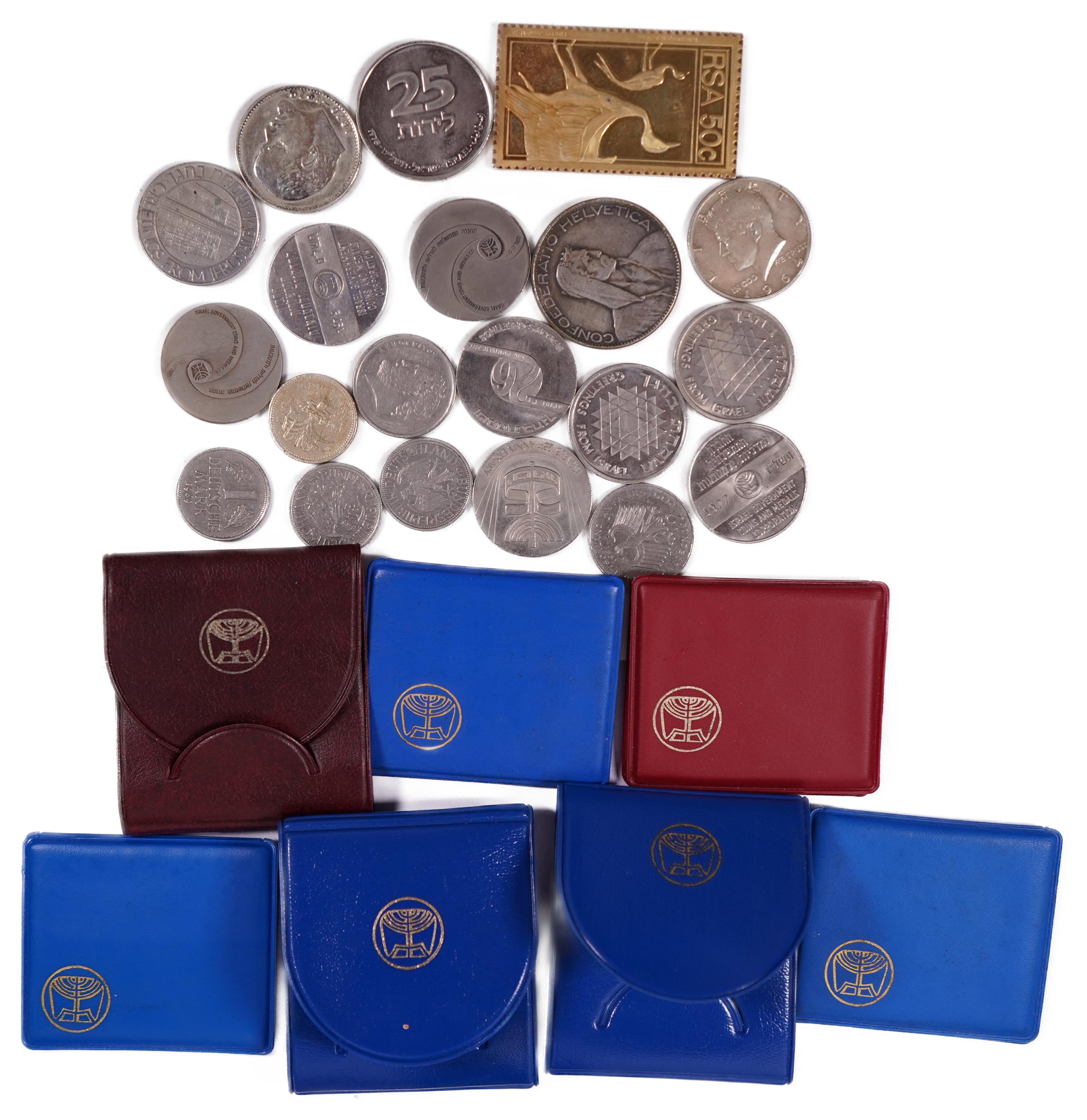 Israel - Collection of 27 tokens, coins and a commemorative stamp There are about 20 tokens from the Government ... - 1 0