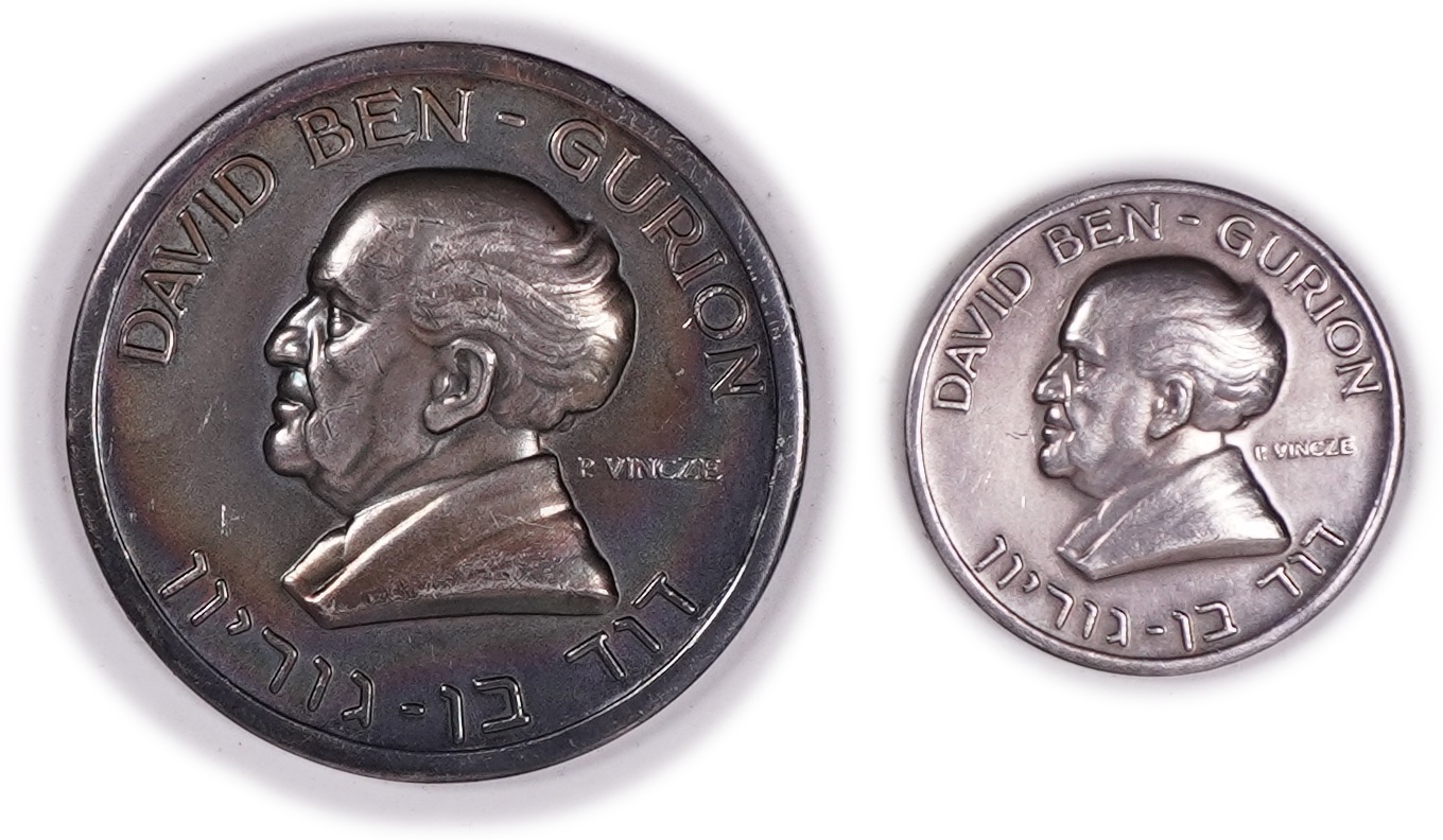 Israel - Pair of David Ben-Gurion “Vision and the Way” Medals - Silver 999, 135.32g (approx. 135.32g pure silver ... - 1 0