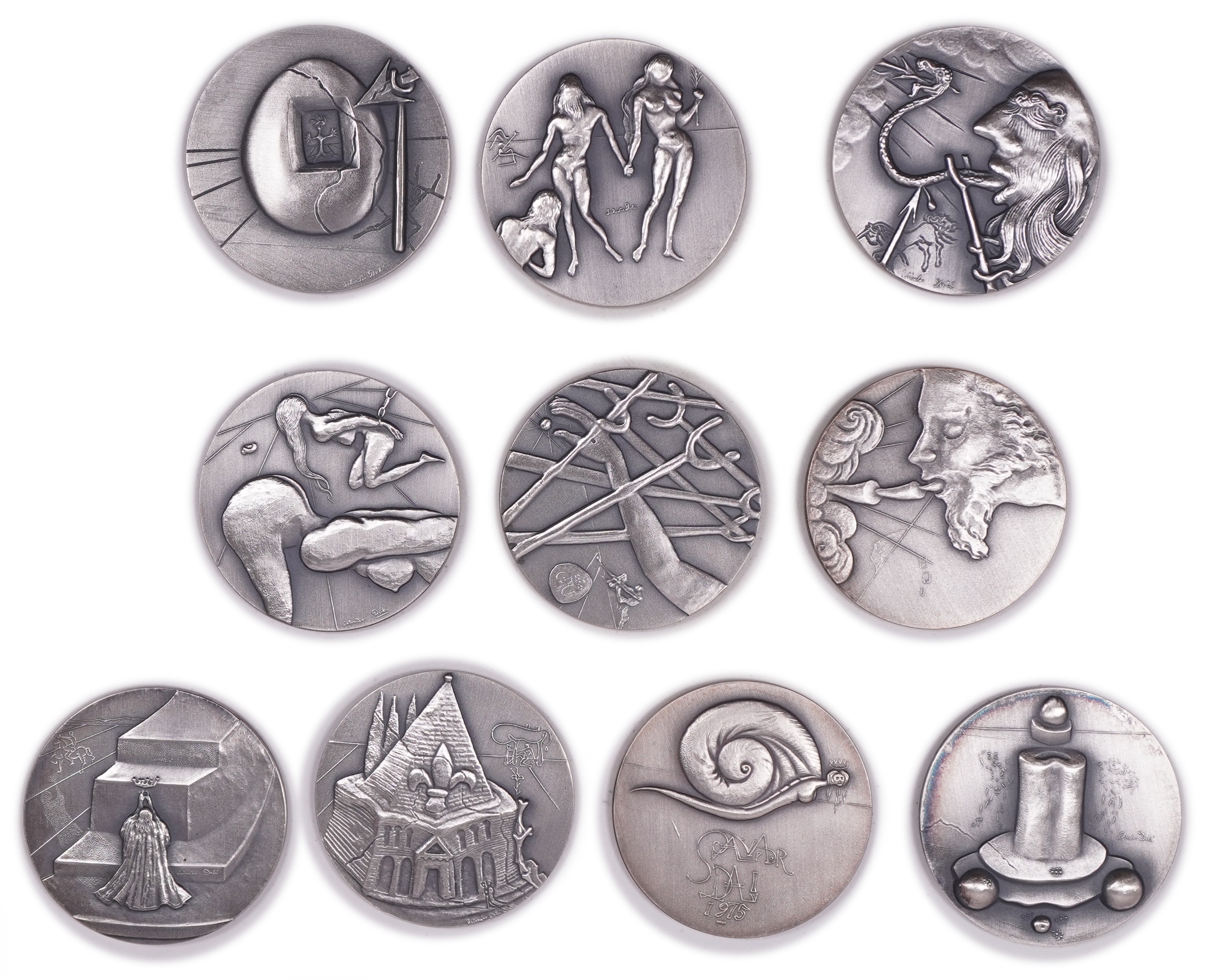 Israel - Salvador Dalí "The Ten Commandments" Set, 1975 - Silver 999, approx. 504.2g, approx. 504.2g pure silver ... - 1 0