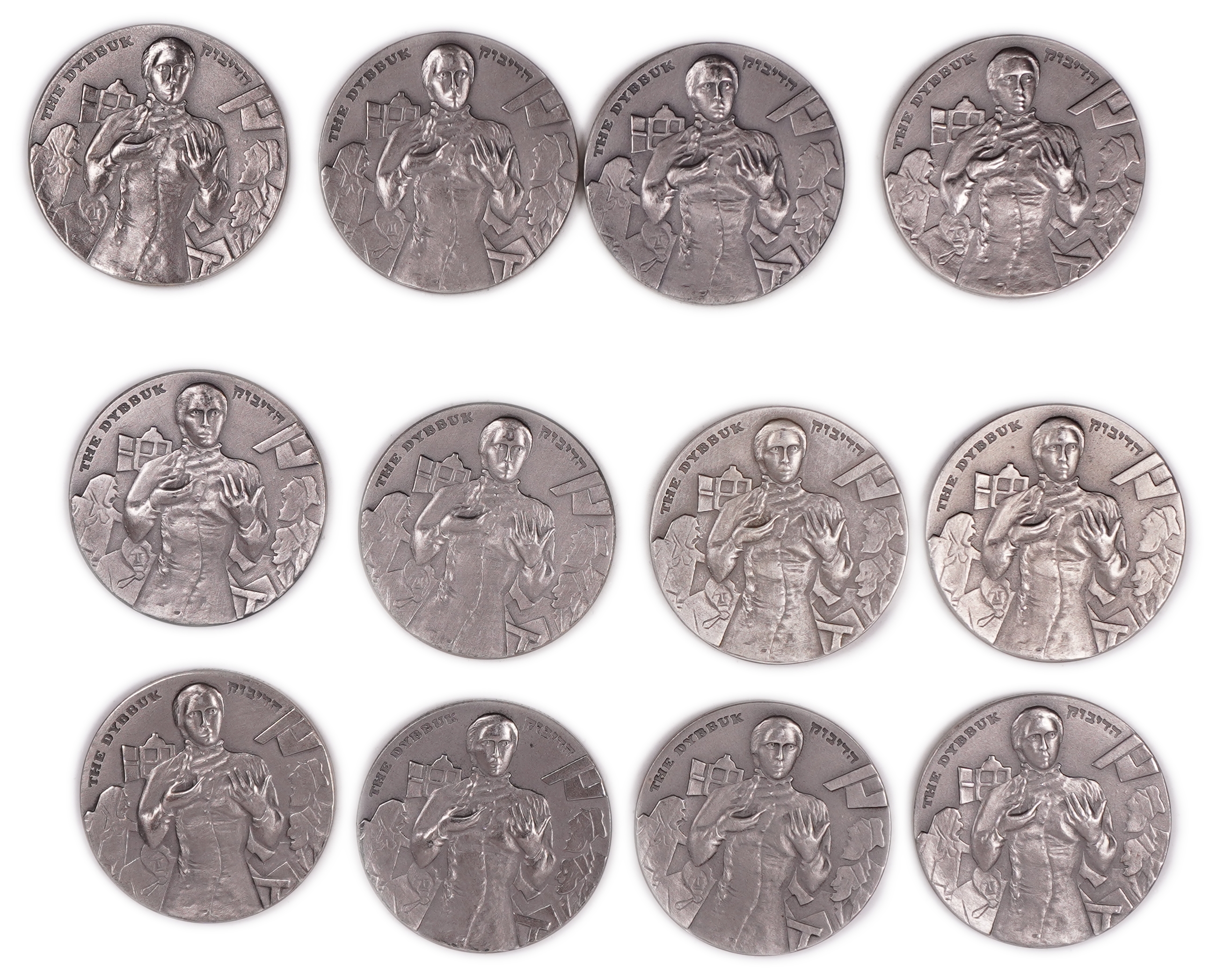 Israel - Lot of 12 “Habima - 60 Years of the National Theatre” Medals - Silver 935, 565g (approx. 529.22g pure ... - 1 0
