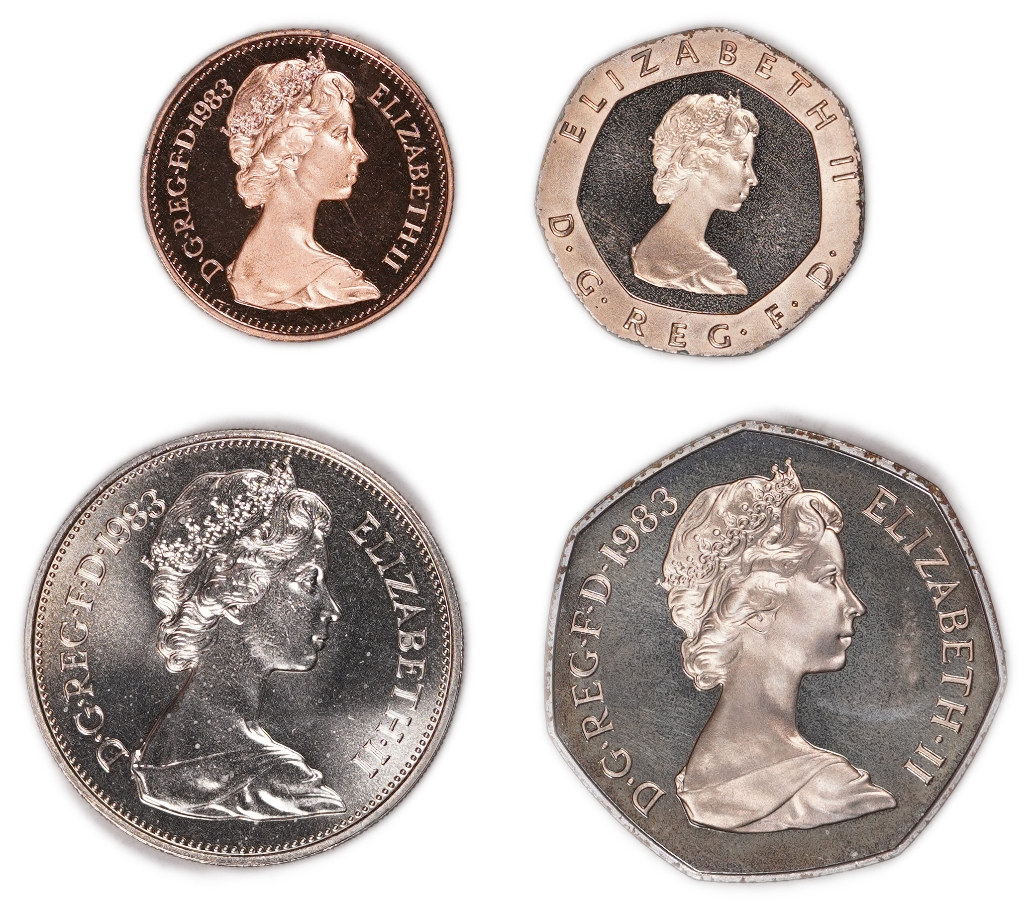 British Coins Group - 1 Penny, 10 Pence, 20 Pence and 50 Pence - 1983 - 1 1
