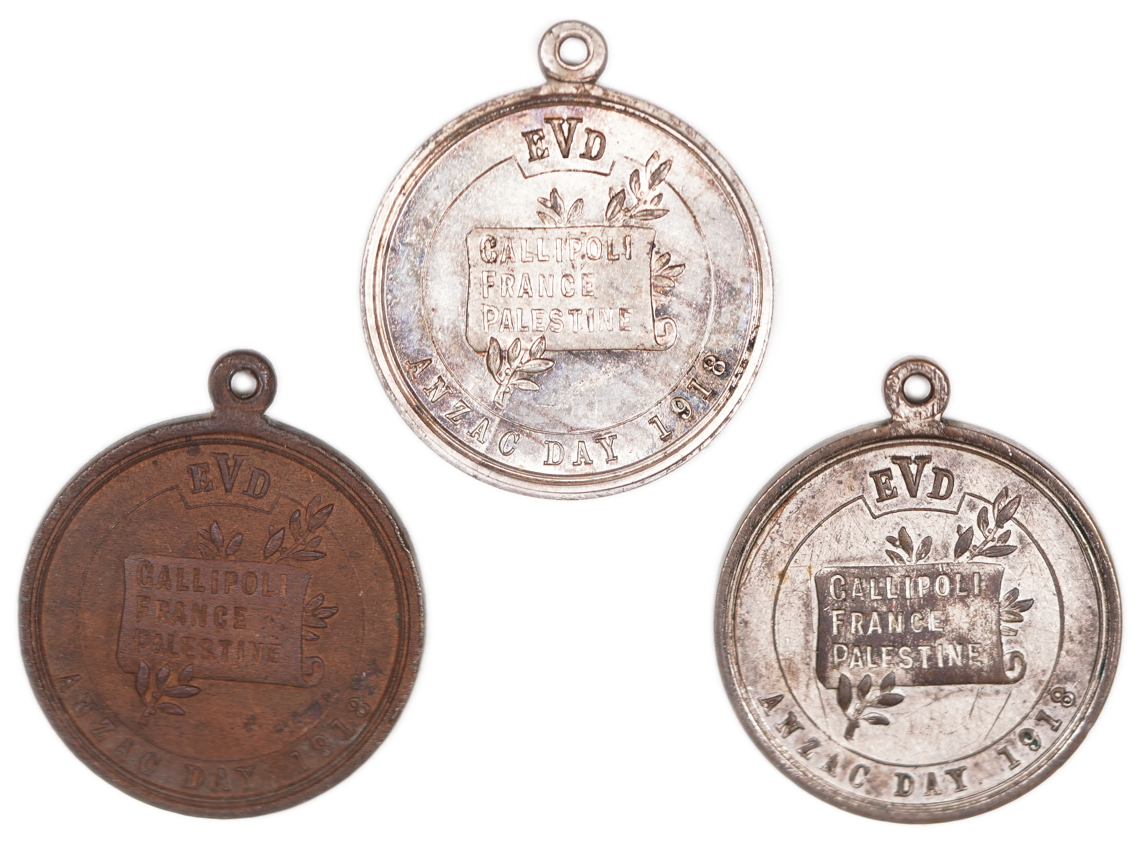 Judaica / Zionism - Australia / Palestine, Three “ANZAC Day 1918” Medals - Tribute to the Australian Imperial Force ... - 1 1