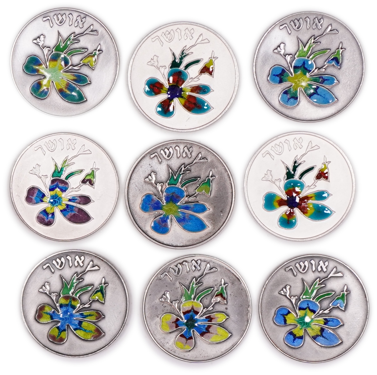 Israel - Group of 9 "Happiness" Medals 1989 - Silver 935, approx. 234.3g (approx. 219.1g pure silver, 7.05 oz), 37 mm - 1 0