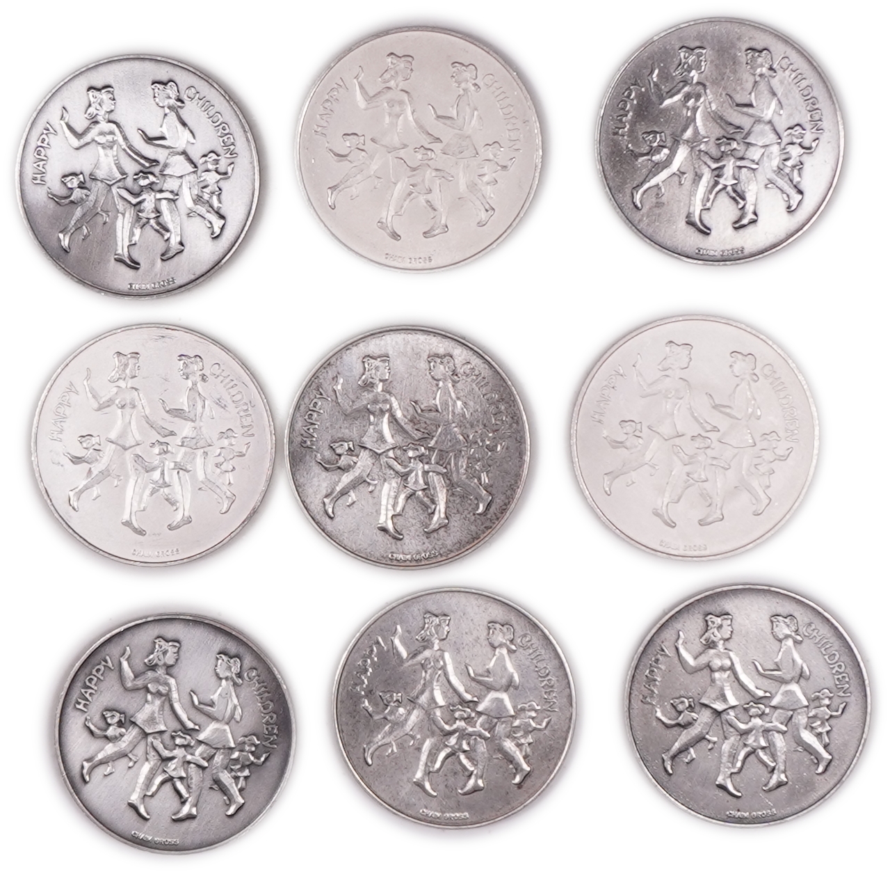 Israel - Group of 9 "Happiness" Medals 1989 - Silver 935, approx. 234.3g (approx. 219.1g pure silver, 7.05 oz), 37 mm - 1 1