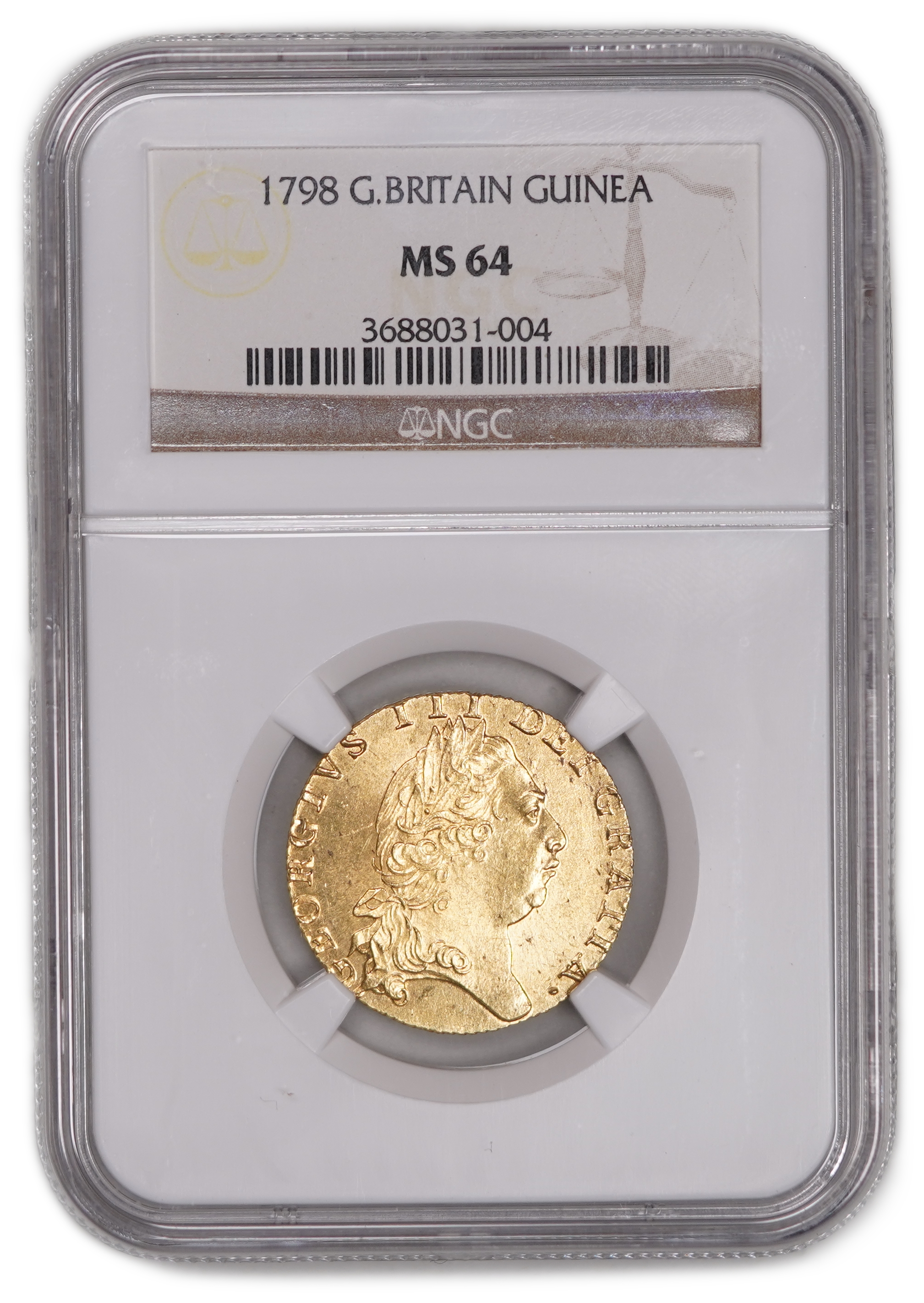 Great Britain / United Kingdom - 1 Guinea 1798 - NGC MS 64 - George III - Gold 916, 8.4g, 25mm - 1 2