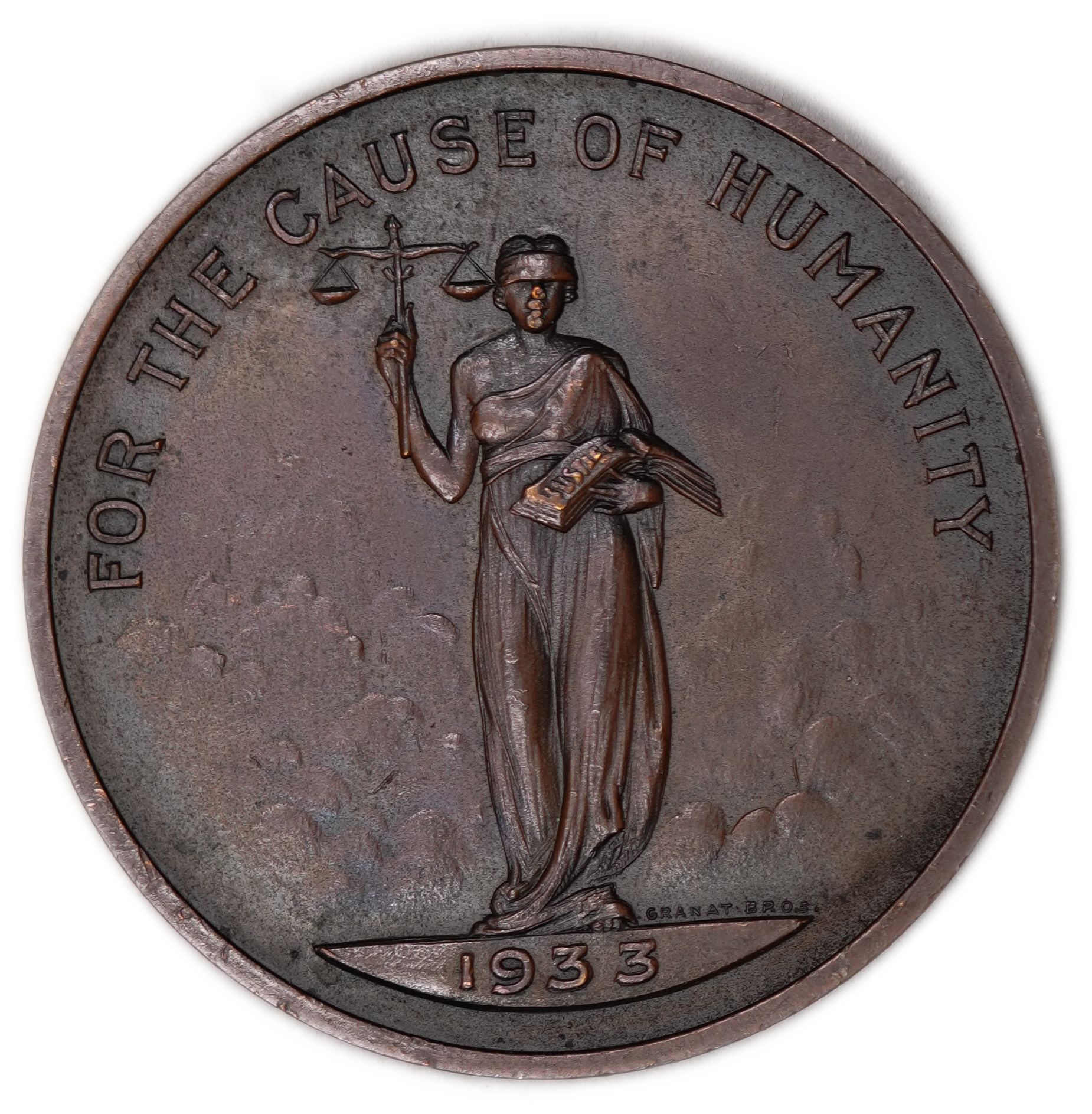 Judaica / Zionism - USA, Medal, B’nai B’rith District Grand Lodge No. 4, “For the Cause of Humanity”, 1933 - 1 0