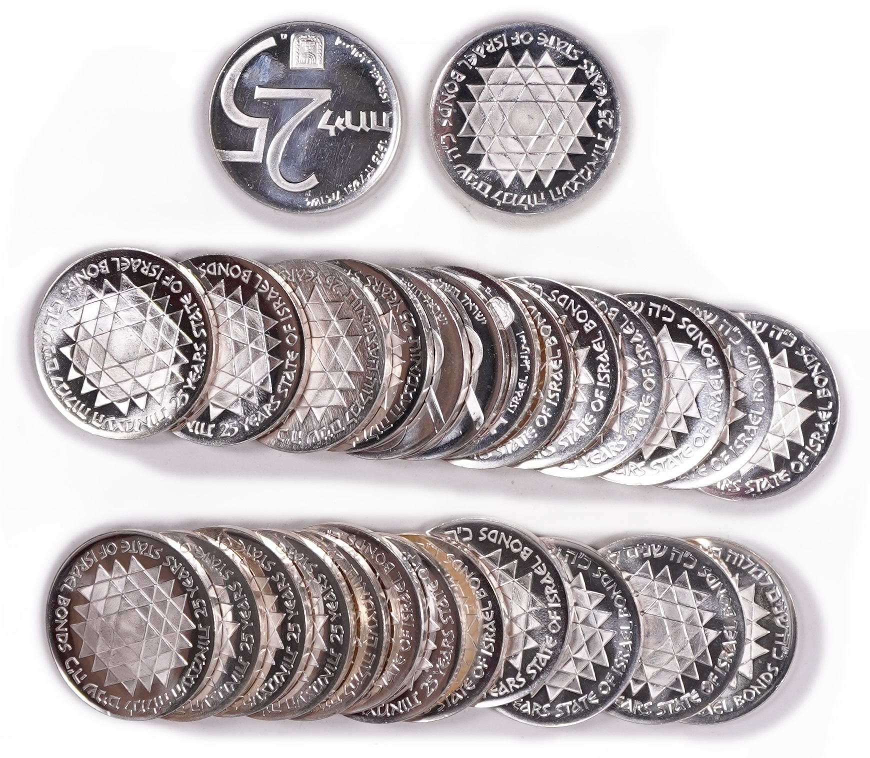 Israel - Group of 27 "Independence and Development Bond" Coins - Independence Day Issue, 1975 - Silver 800, total ... - 1 0