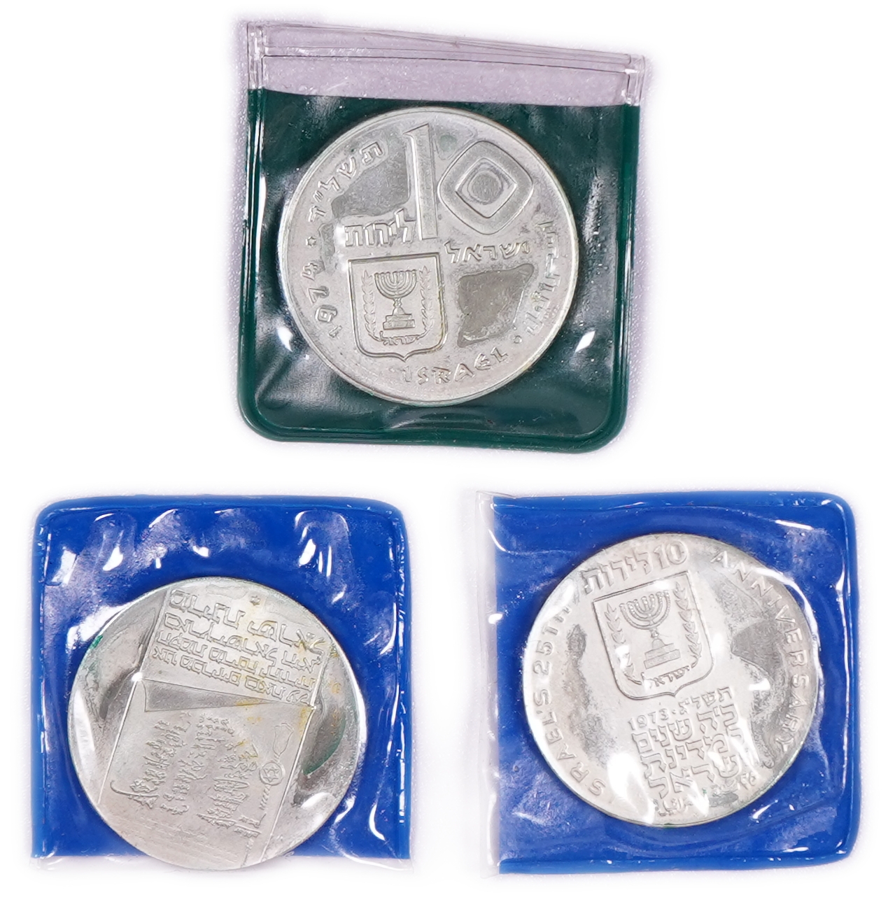Israel - Group of 10 Government Coins and Medals Corporation Silver Coins - Silver 900, total 260g (234g pure ... - 1 3