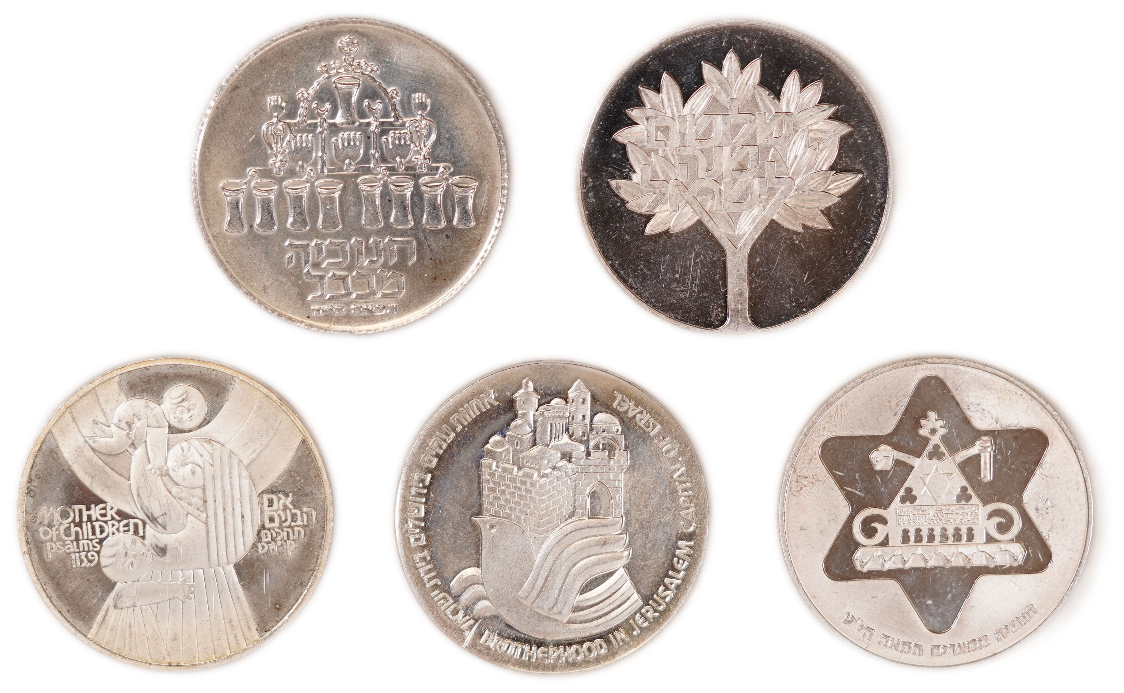 Israel - Group of 5 Silver Coins and Medals - Silver .500, Approx. 100g, Approx. 50g Pure Silver (1.6 oz) - 1 1