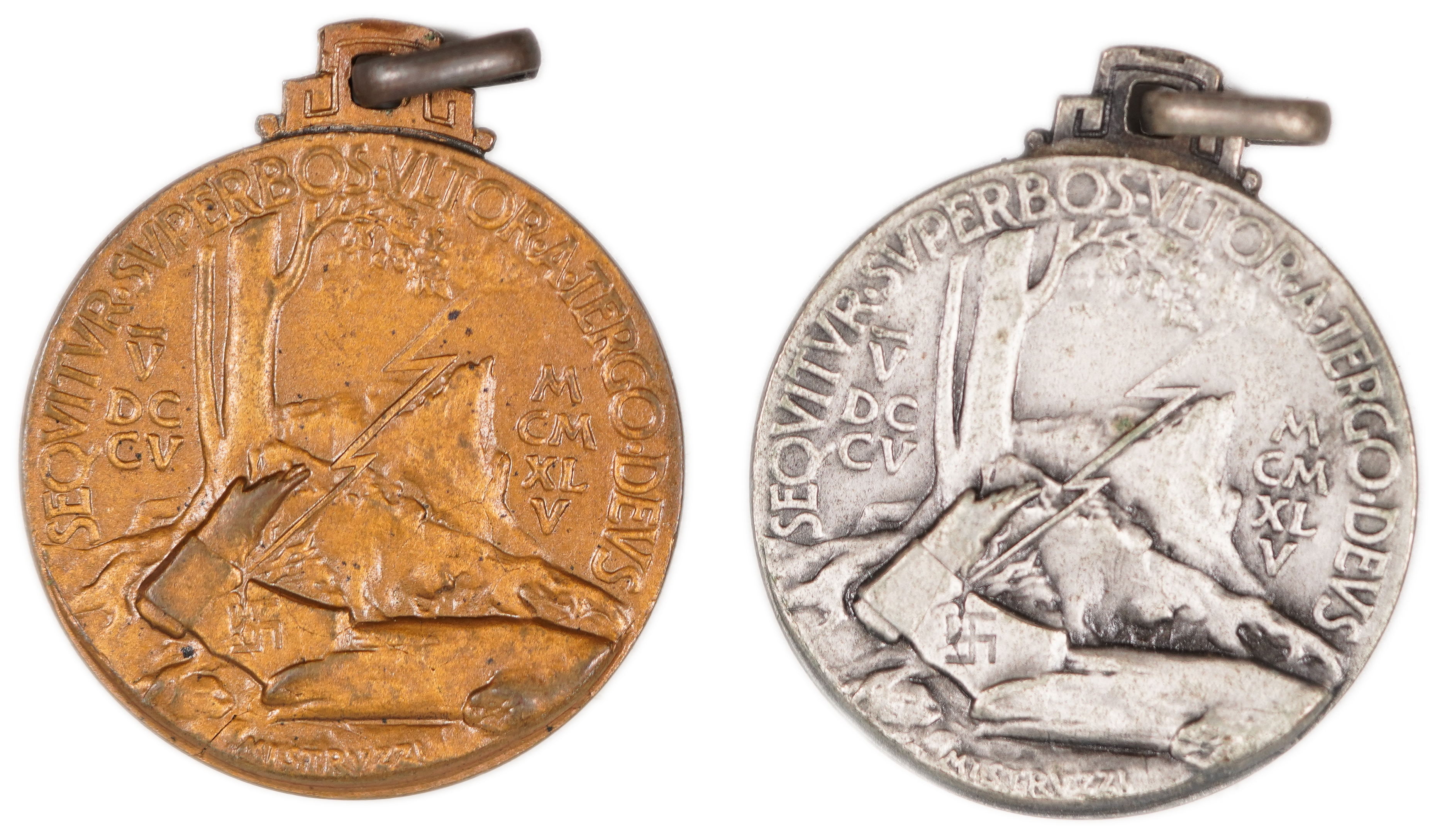 Judaica / Zionism - Italy, “The Light Shall Never Be Extinguished” Medals with Seven-Branched Menorah and Broken ... - 1 1