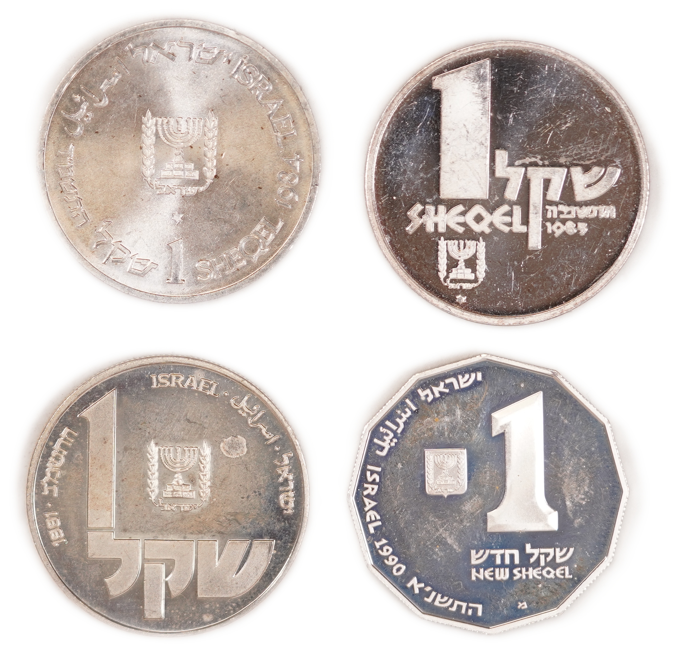 Israel - Group of 4 One Sheqel Coins - Silver .850, Approx. 57.6g, Approx. 49g Pure Silver (1.58 oz) - 1 1