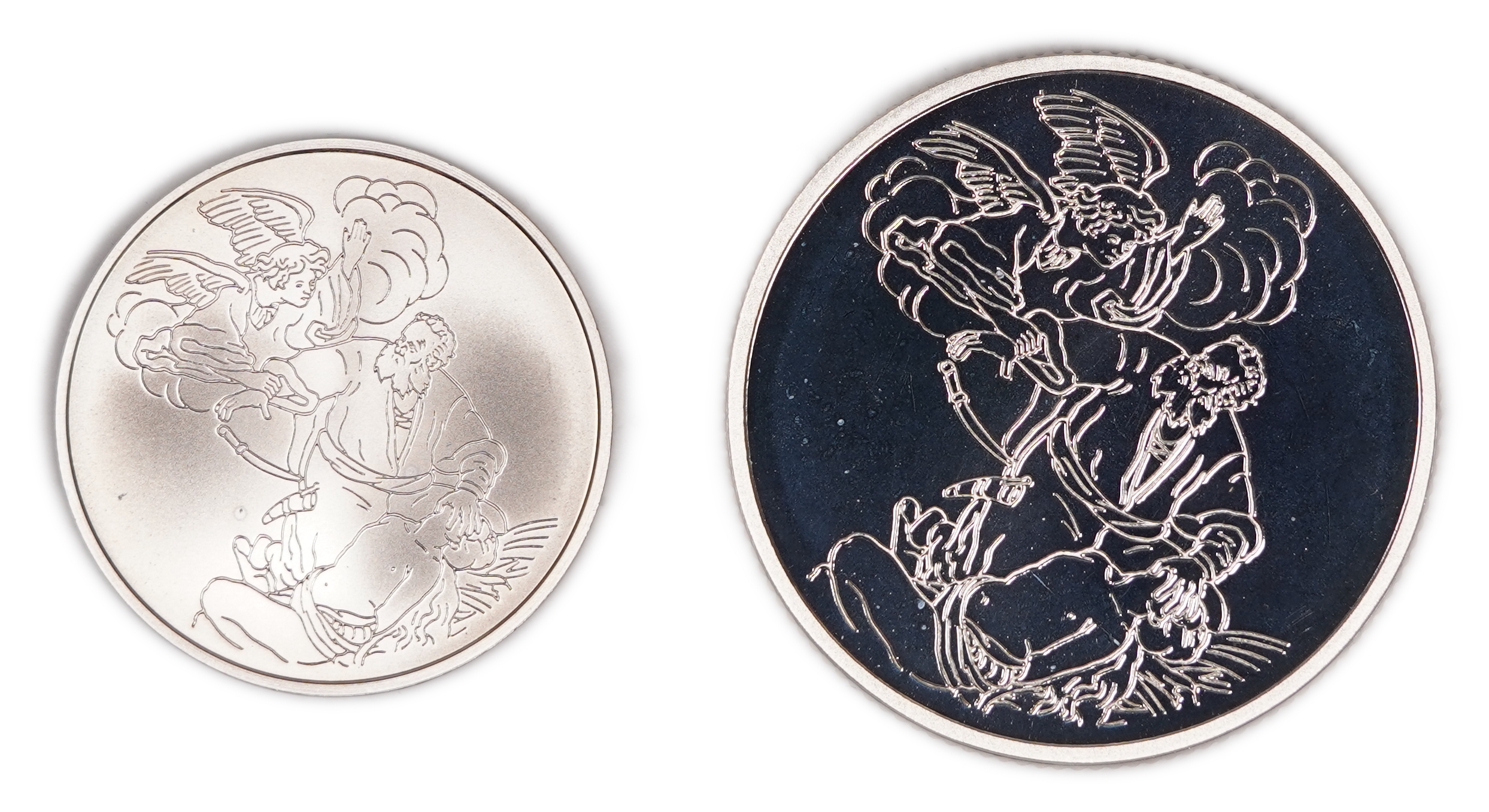 Israel - Pair of 1 and 2 New Sheqalim 1994 "Binding of Isaac" Coins - Silver 925, total 43.2g (39.96g pure silver ... - 1 0