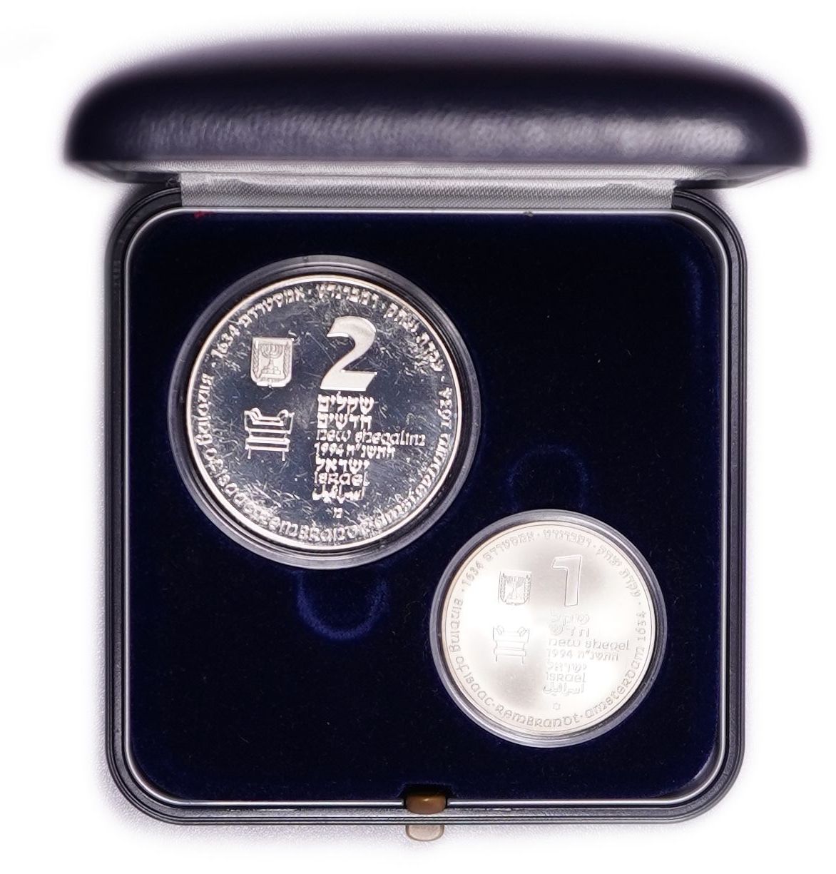Israel - Pair of 1 and 2 New Sheqalim 1994 "Binding of Isaac" Coins - Silver 925, total 43.2g (39.96g pure silver ... - 1 2