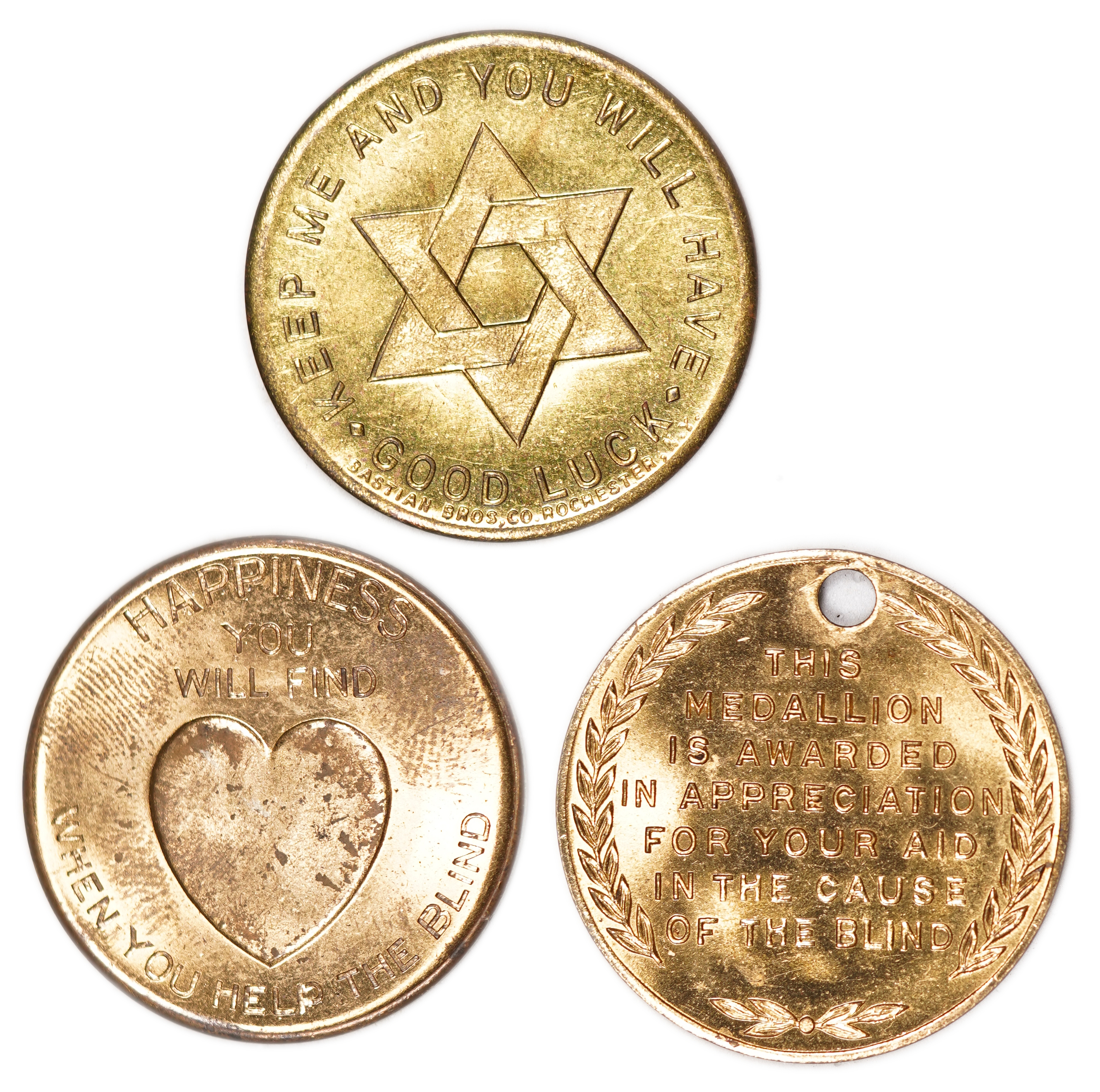 Judaica / Zionism - USA, Three Charity Tokens - National Association for the Jewish Blind, New York, ca. 1930s - 1 1