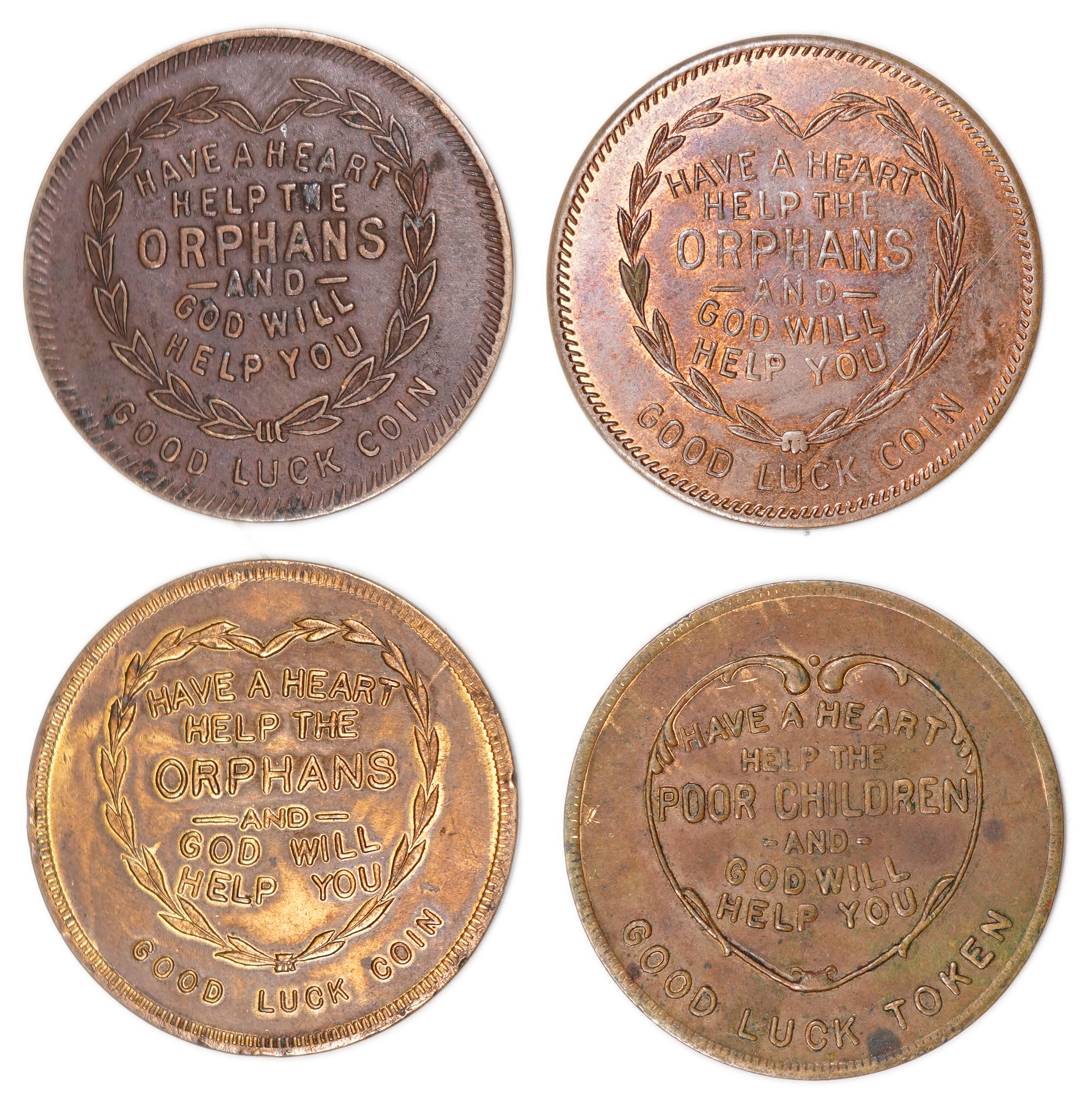 Judaica / Zionism - USA, Four Jewish Charity Tokens for Orphan and Children's Institutions, New York & Far Rockaway ... - 1 1