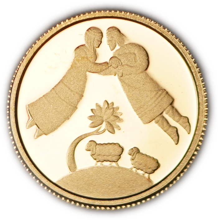 Israel - 1 New Sheqel 2004 - Jacob and Rachel - Gold 999, 1.244g (0.04 oz pure gold), 13.92mm - 1 0