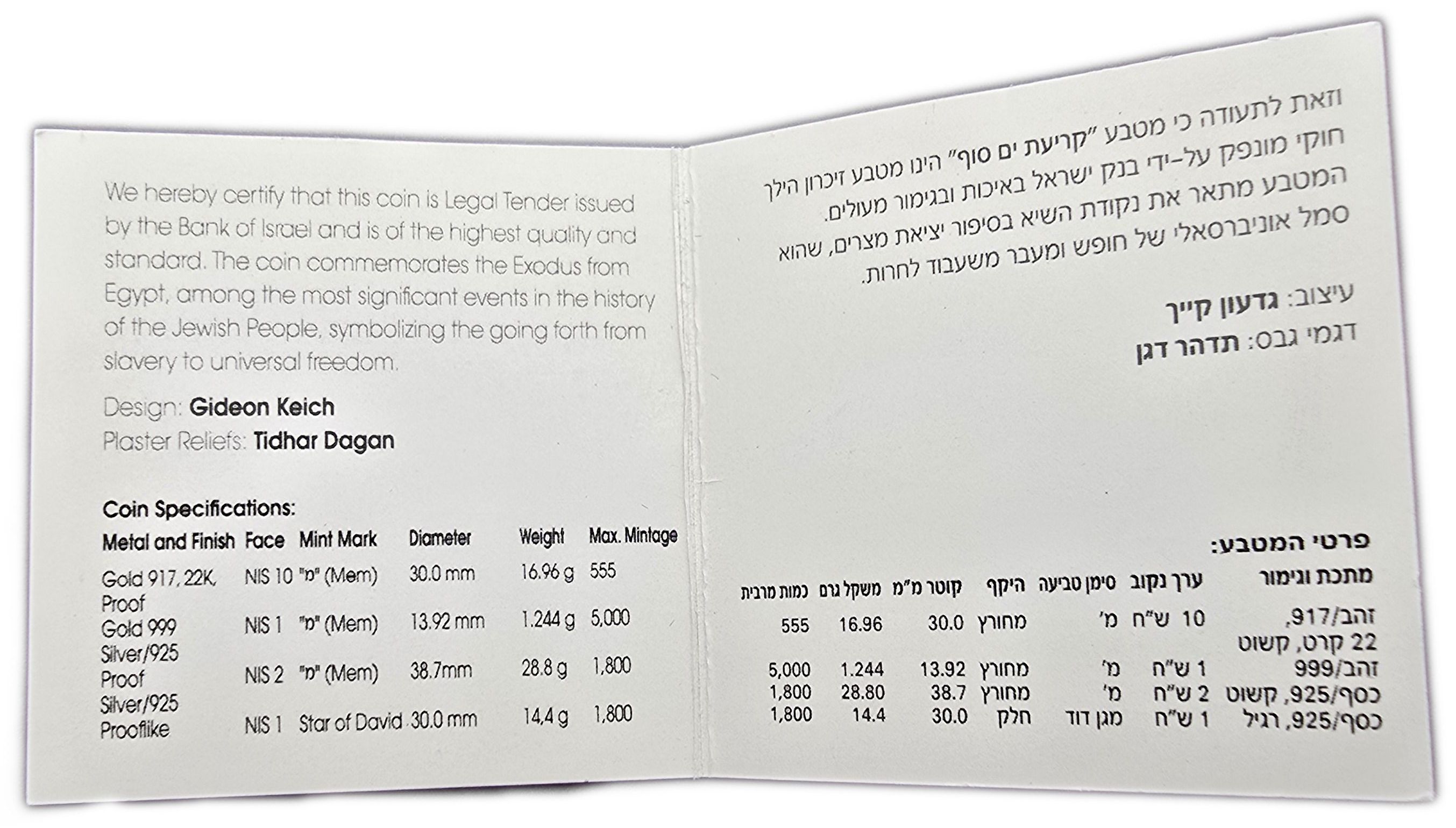 Israel - 1 New Sheqel 2008 - The Waters Were Divided - Gold 999, 1.244g (0.04 oz pure gold), 13.92mm - 1 5