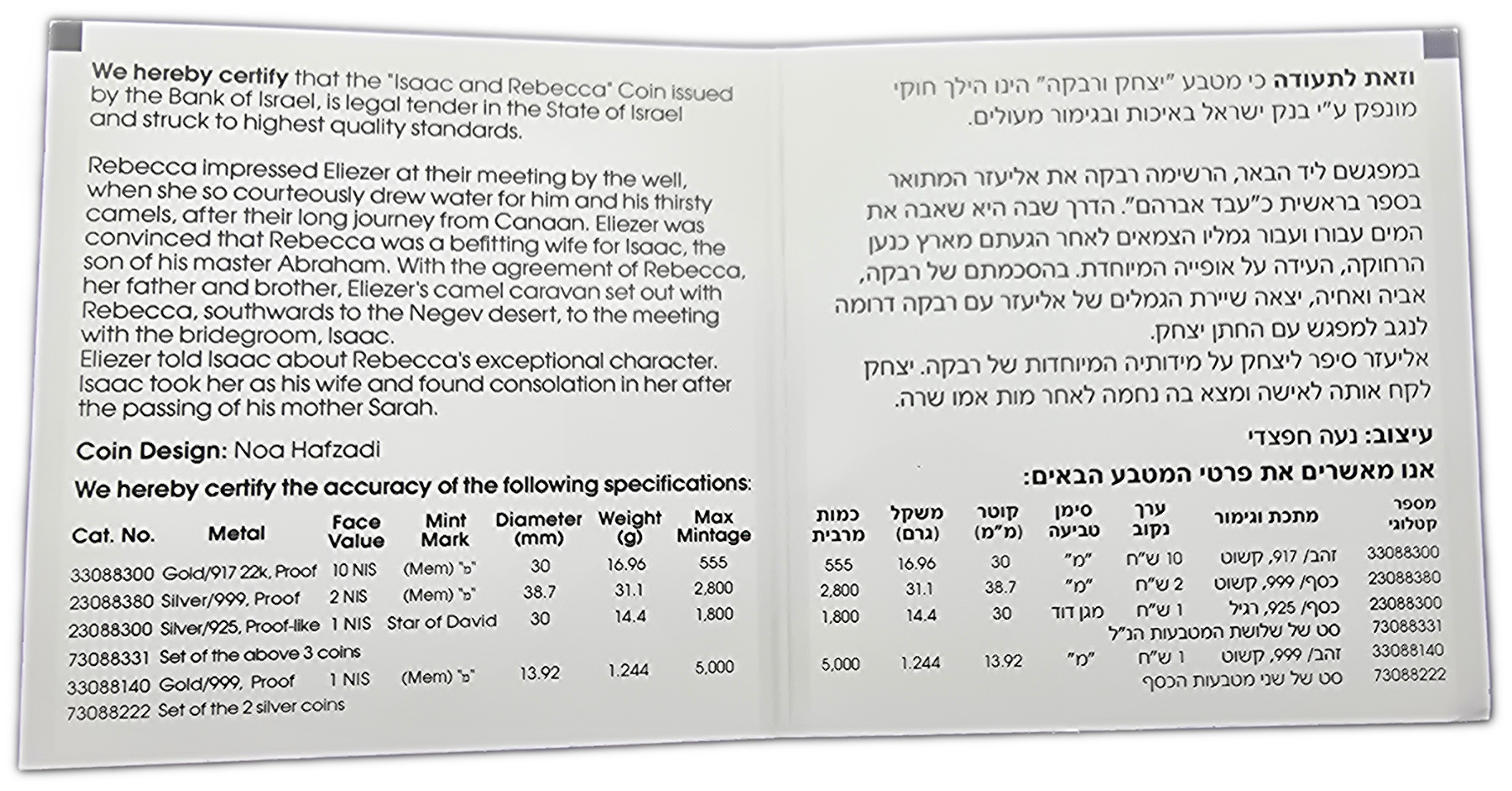 Israel - 1 New Sheqel 2018 - Isaac and Rebecca - Gold 999, 1.244g (0.04 oz pure gold), 13.92mm - 1 2