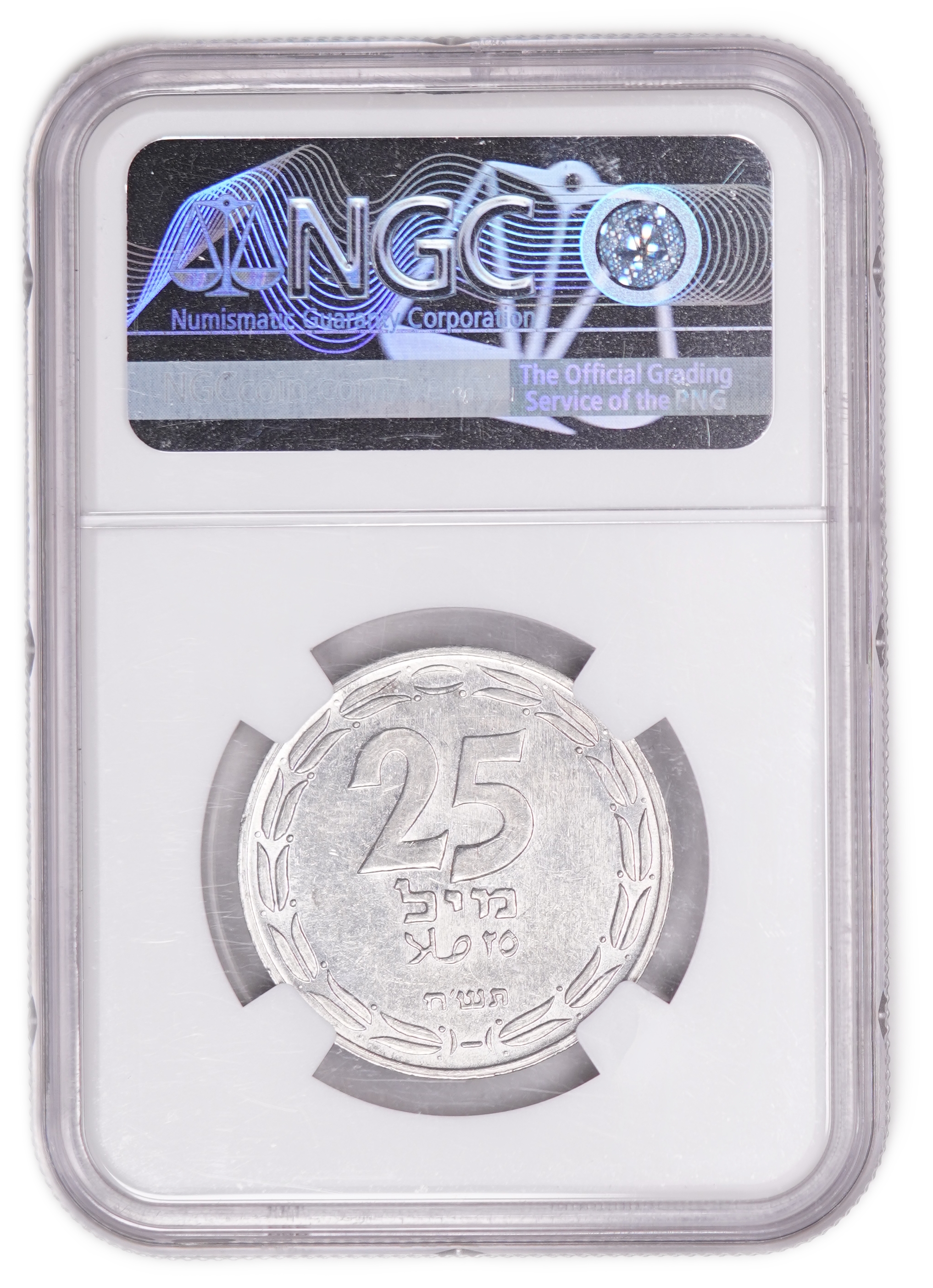 Israel - 25 Mils 1948 - KM# 8 - NGC UNC DETIALS - Aluminum, 3.8 Grams, 30 mm - 1 3