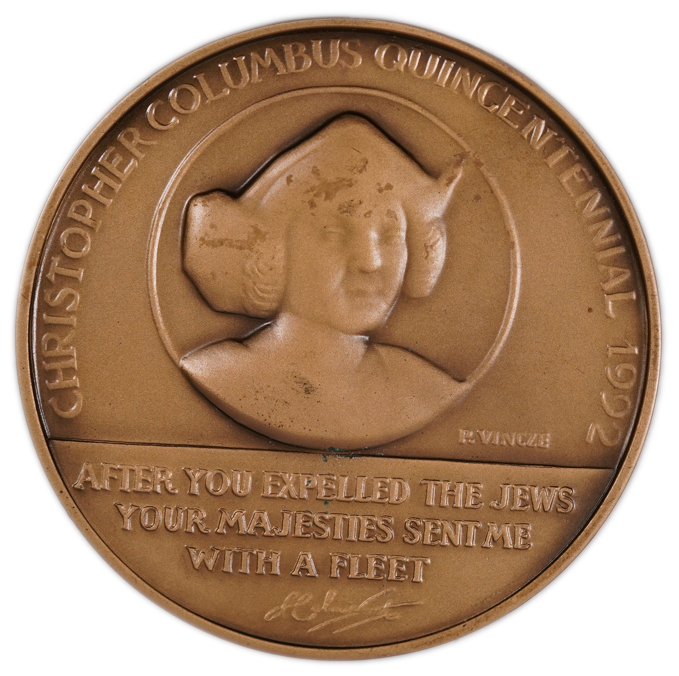 Judaica / Zionism - Spain, 500th Anniversary of the Expulsion from Spain Medal - Christopher Columbus - Bronze ... - 1 0