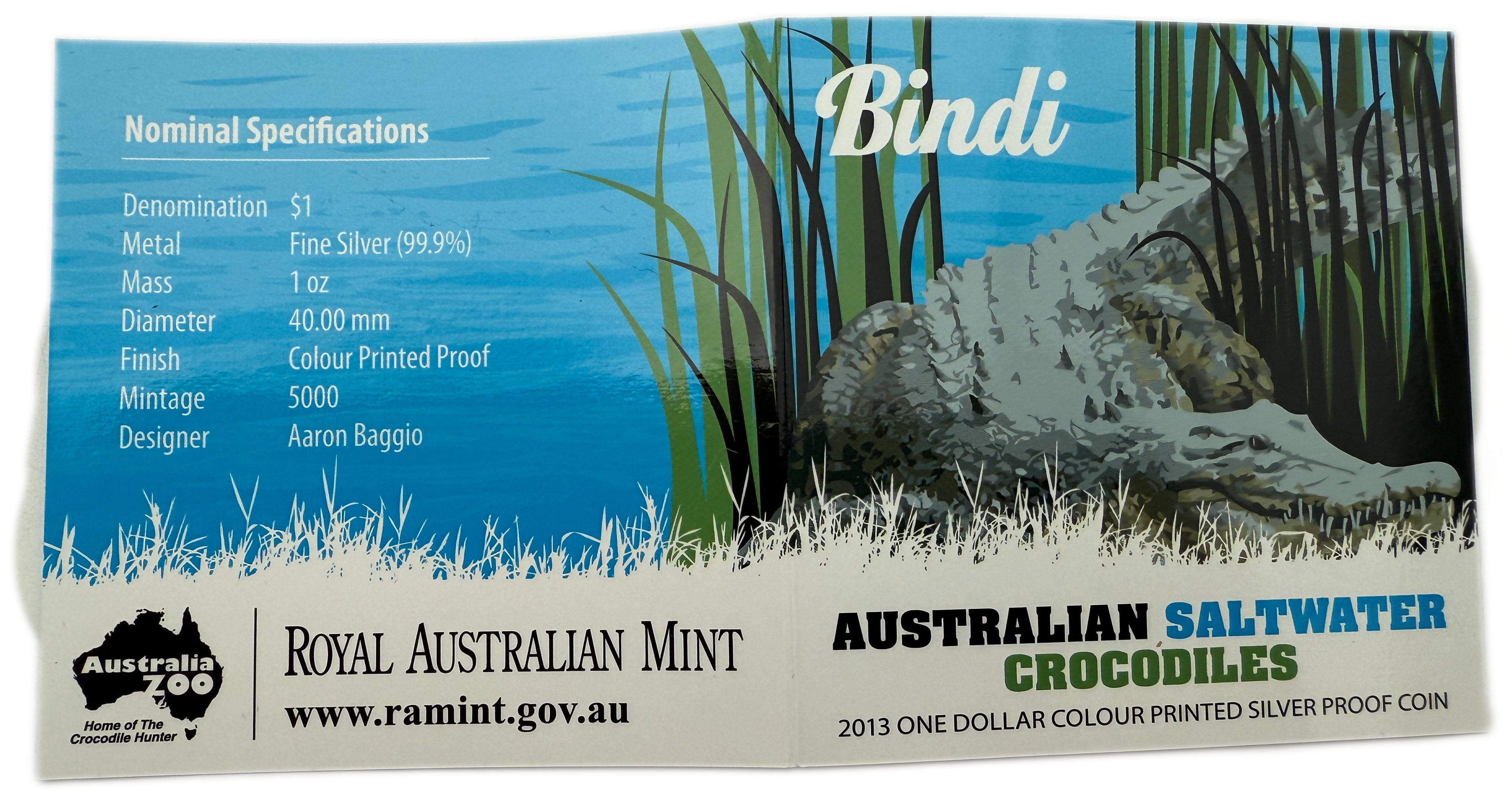 Australia - 1 Dollar 2013 - Elizabeth II 4th Portrait - Saltwater Crocodile - Silver 999, 31.1g, 40.6mm - 1 2