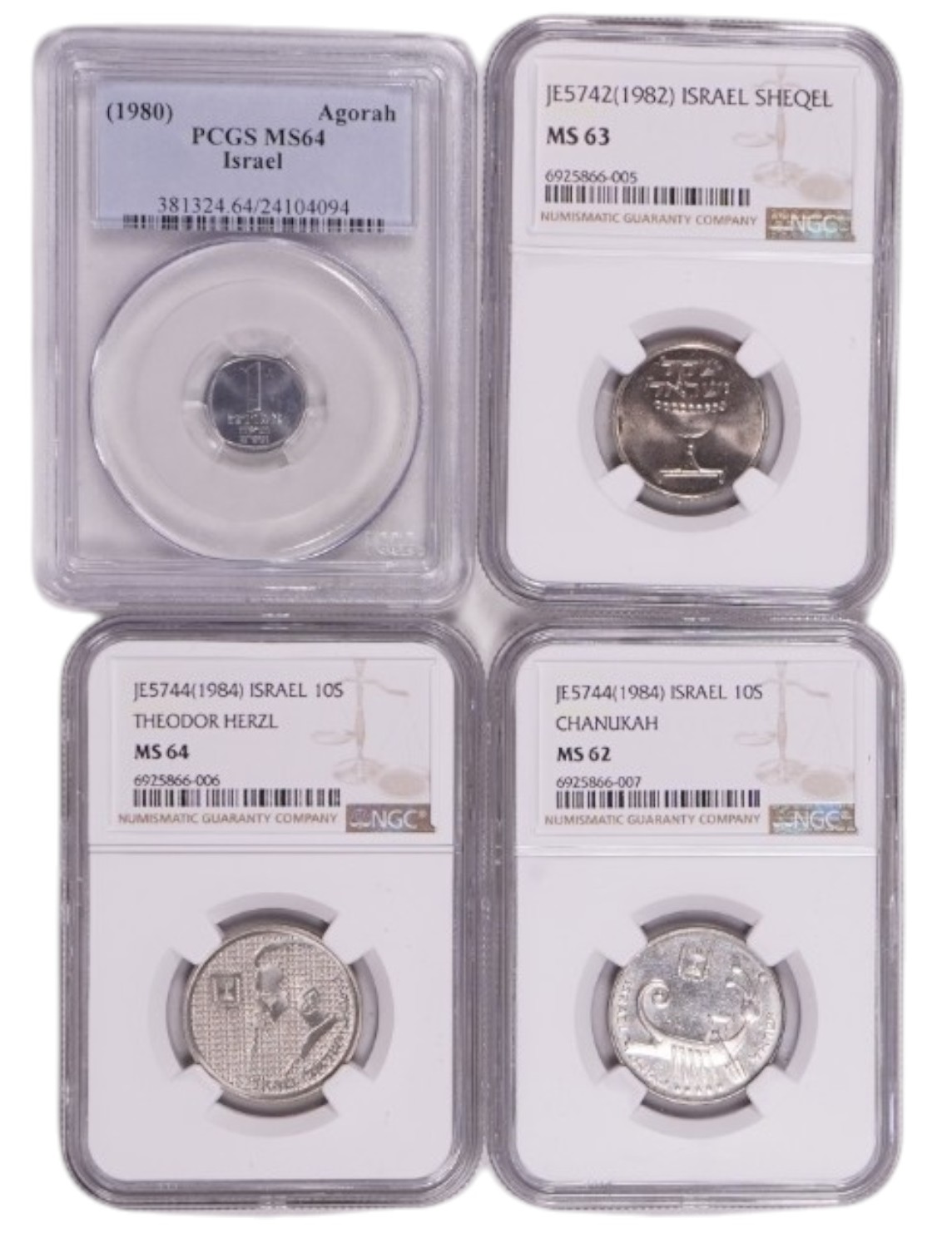 Israel - Group of 4 Graded Israeli Coins - PCGS and NGC - 1 0