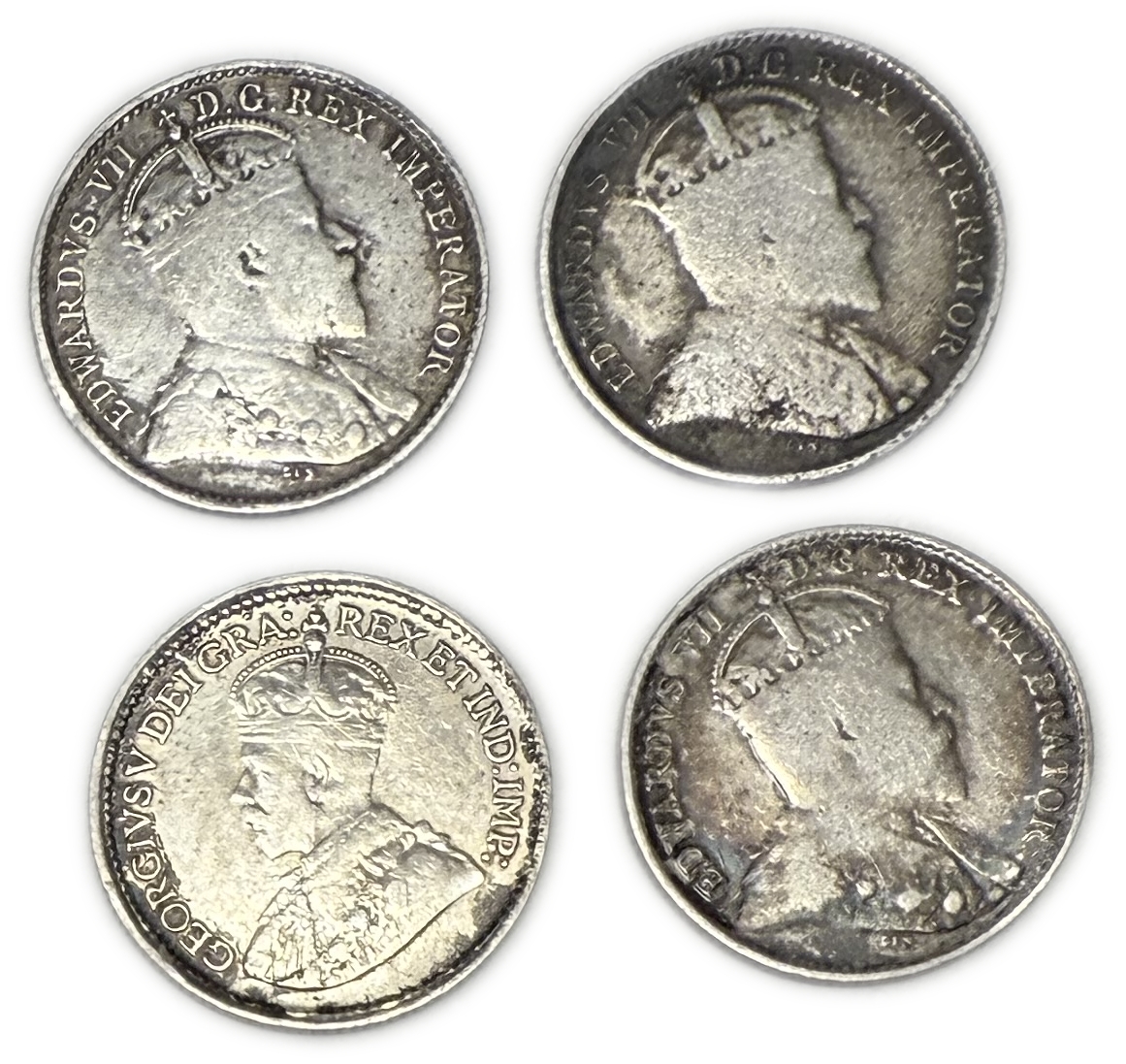 Canada - Lot of 4 Silver coins of 10 Cents 1902, 1905, 1920 - Silver 925, Total 4.65g (NET 4.3g, 0.14 OZ) - 1 1