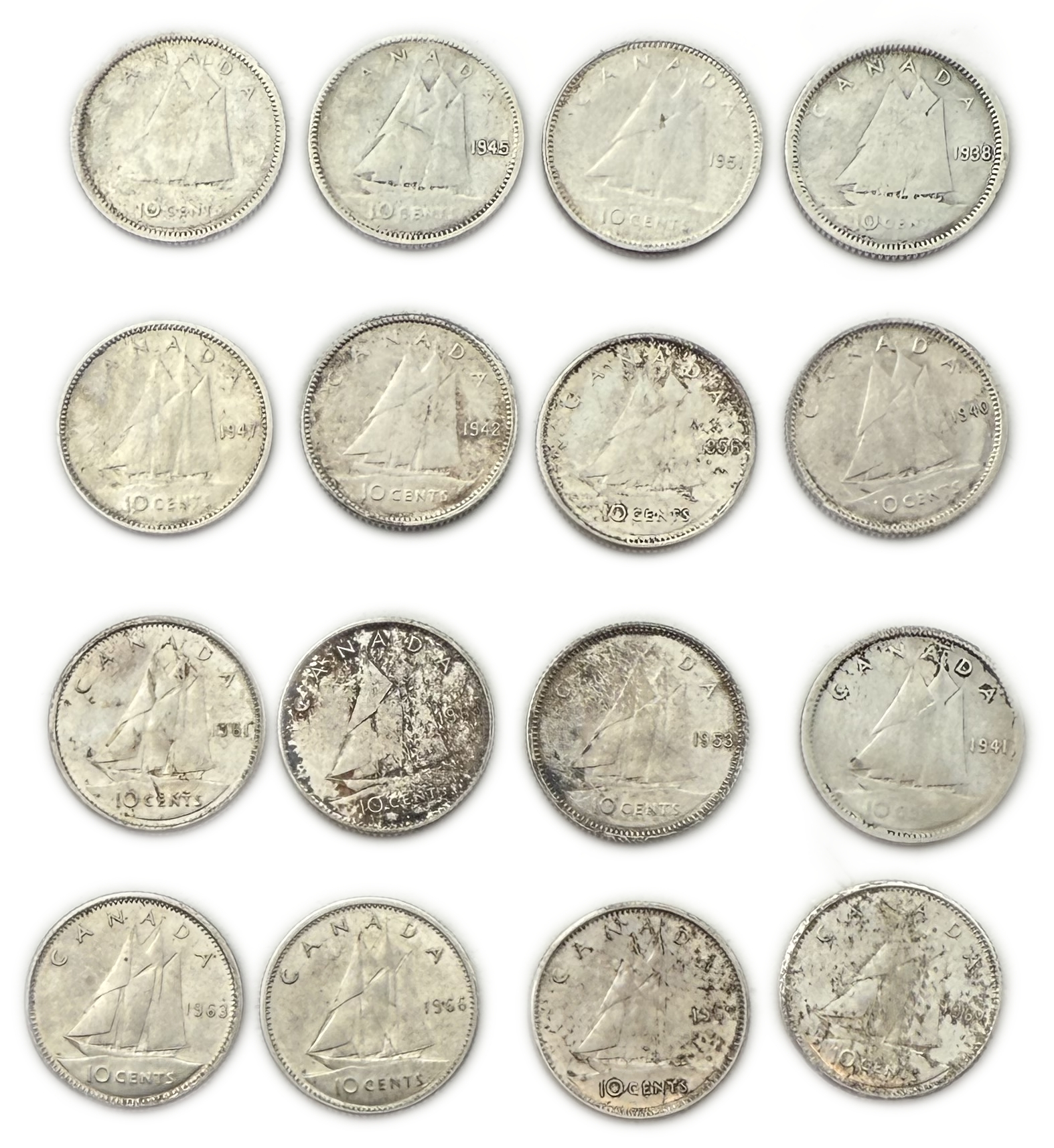 Canada - Lot of 33 Silver coins of 10 Cents, Variety of years - Silver 800, Total 76.89g (NET 61.51g, 1.97 OZ) - 1 1