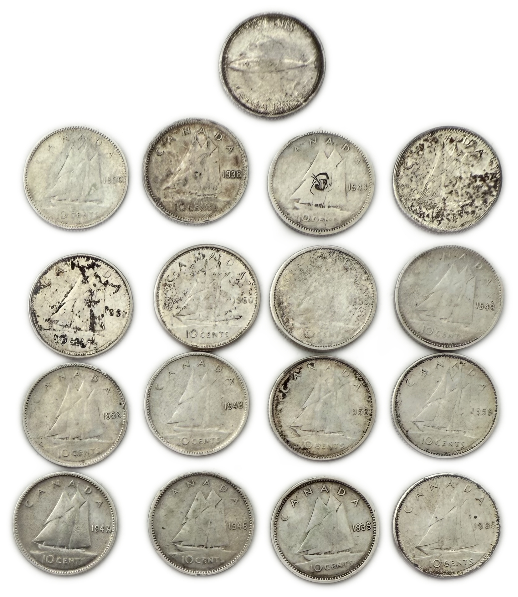 Canada - Lot of 33 Silver coins of 10 Cents, Variety of years - Silver 800, Total 76.89g (NET 61.51g, 1.97 OZ) - 1 3