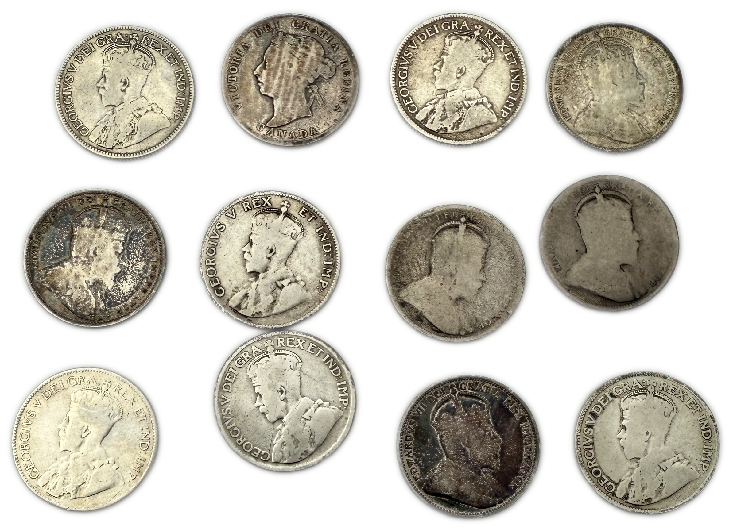 Canada - Lot of 12 Silver coins of 25 Cents 1900, 1904, 1905, 1907, 1909, 1910, 1911, 1914, 1918, 1919, 1929, 1932 ... - 1 1