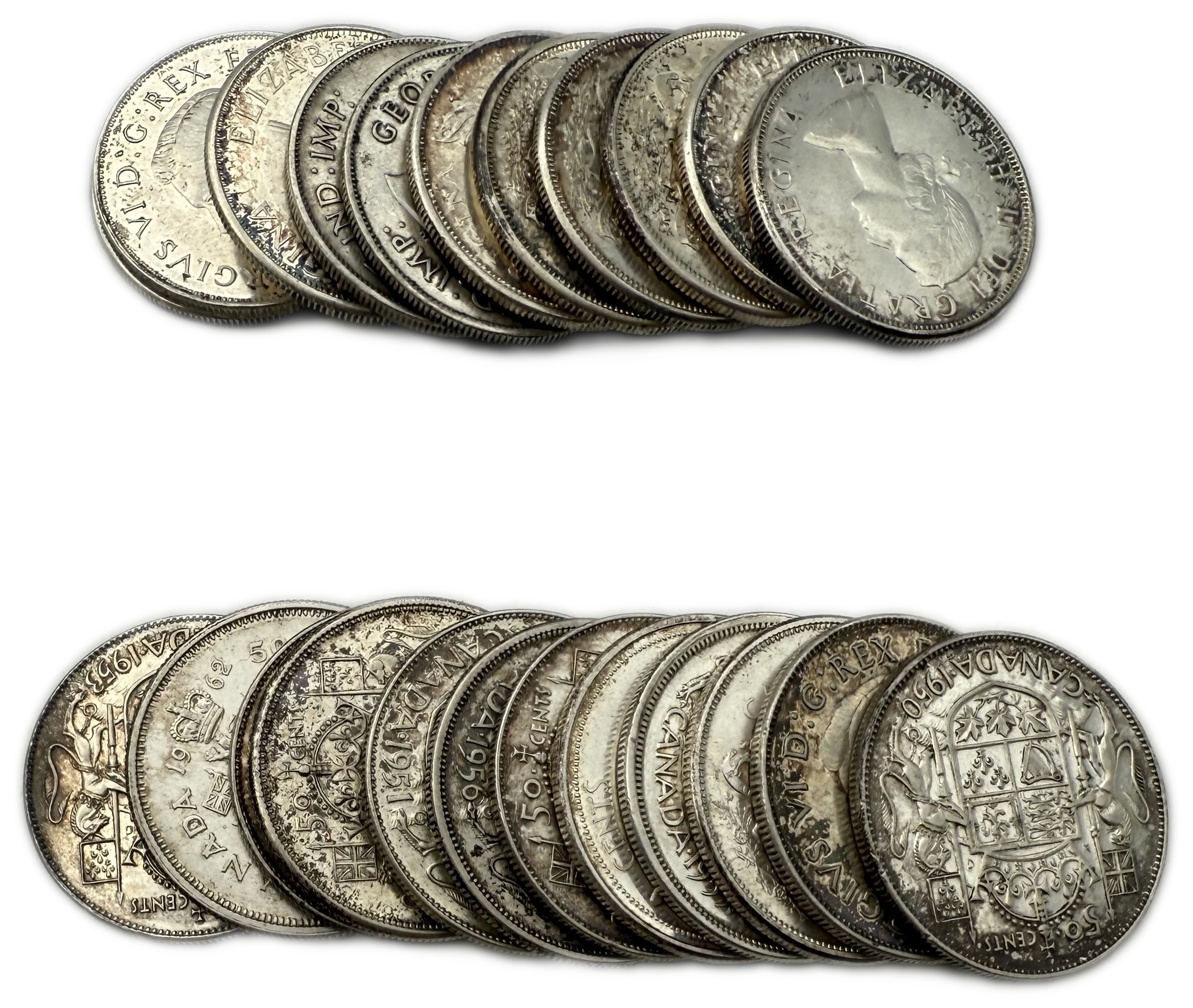 Canada - Lot of 23 Silver coins of 50 Cents, Variety of years - Silver 800, Total 268g (NET 214.4g, 6.89 OZ) - 1 0