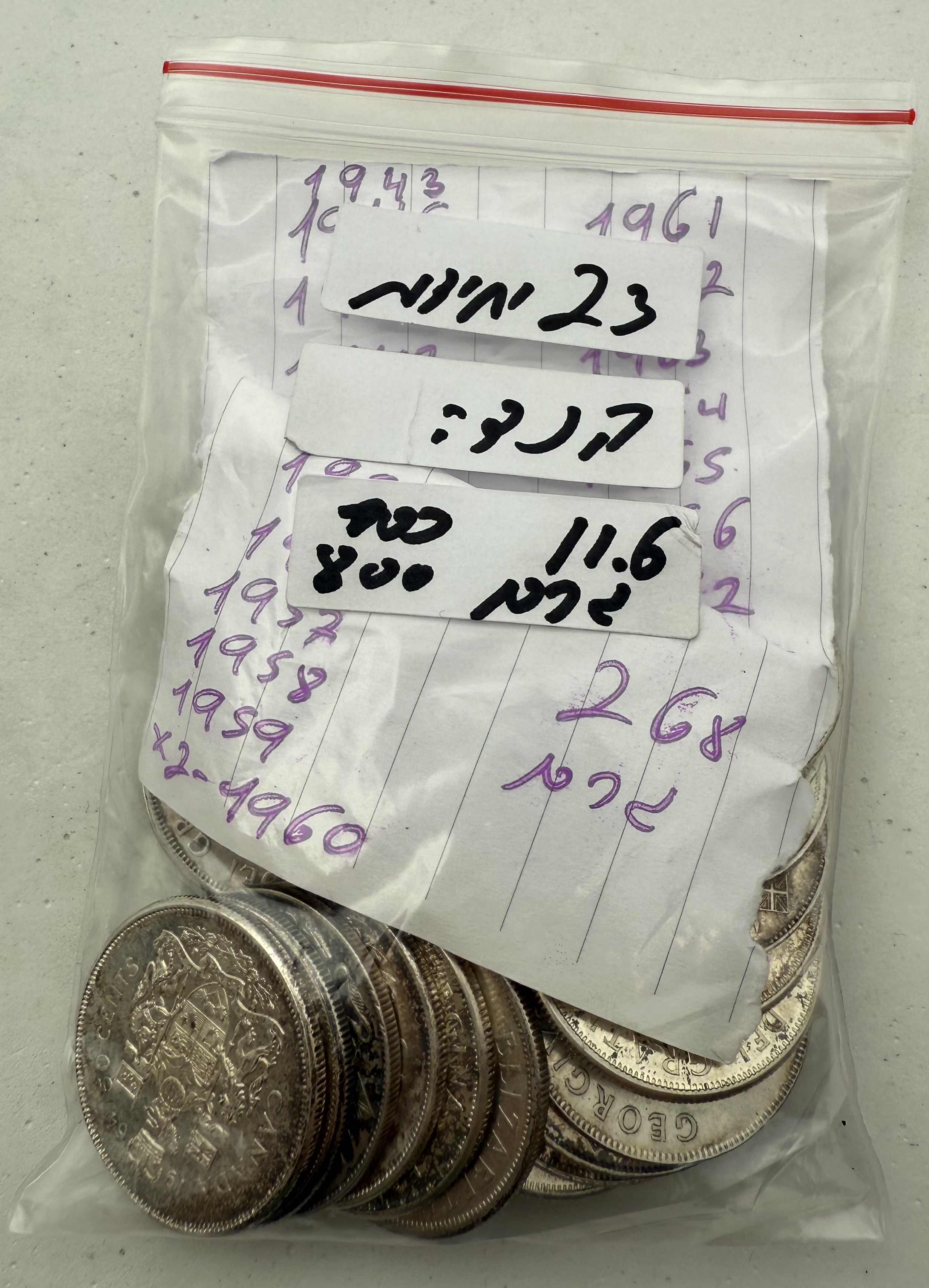 Canada - Lot of 23 Silver coins of 50 Cents, Variety of years - Silver 800, Total 268g (NET 214.4g, 6.89 OZ) - 1 1