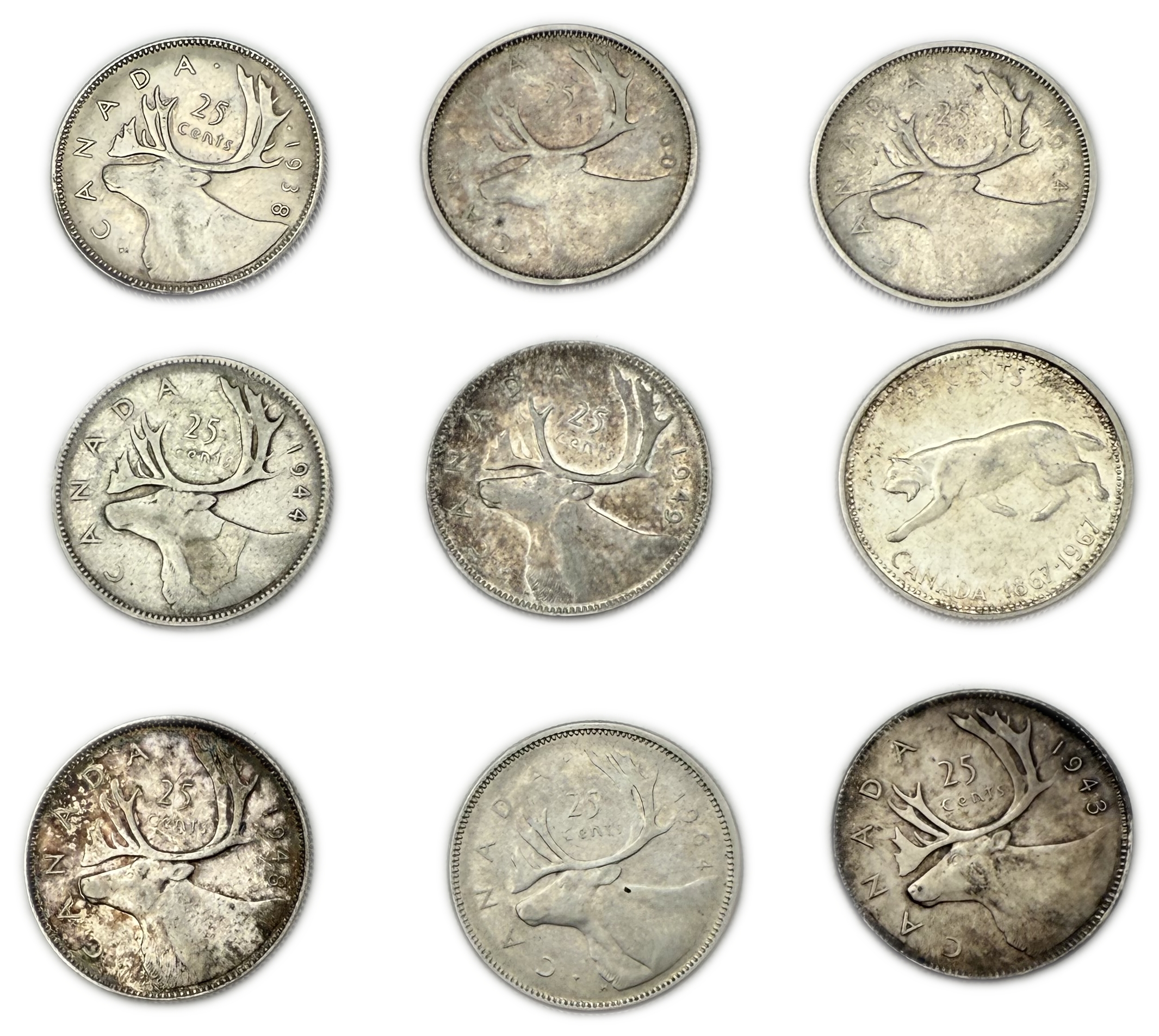Canada - Lot of 31 Silver coins of 25 Cents, Variety of years - Silver 800, Total 179g (NET 143.2g, 4.6 OZ) - 1 7