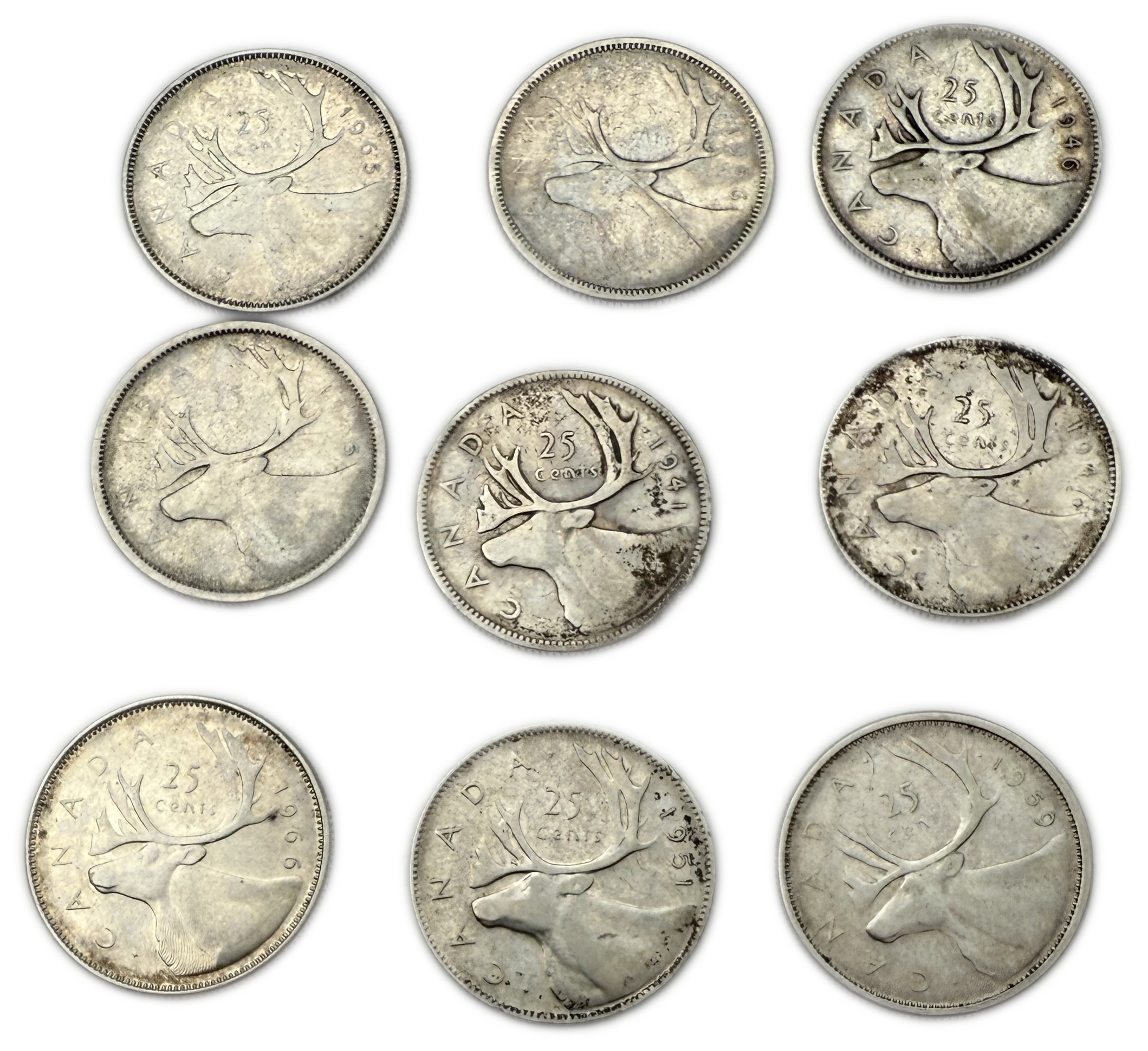 Canada - Lot of 31 Silver coins of 25 Cents, Variety of years - Silver 800, Total 179g (NET 143.2g, 4.6 OZ) - 1 3
