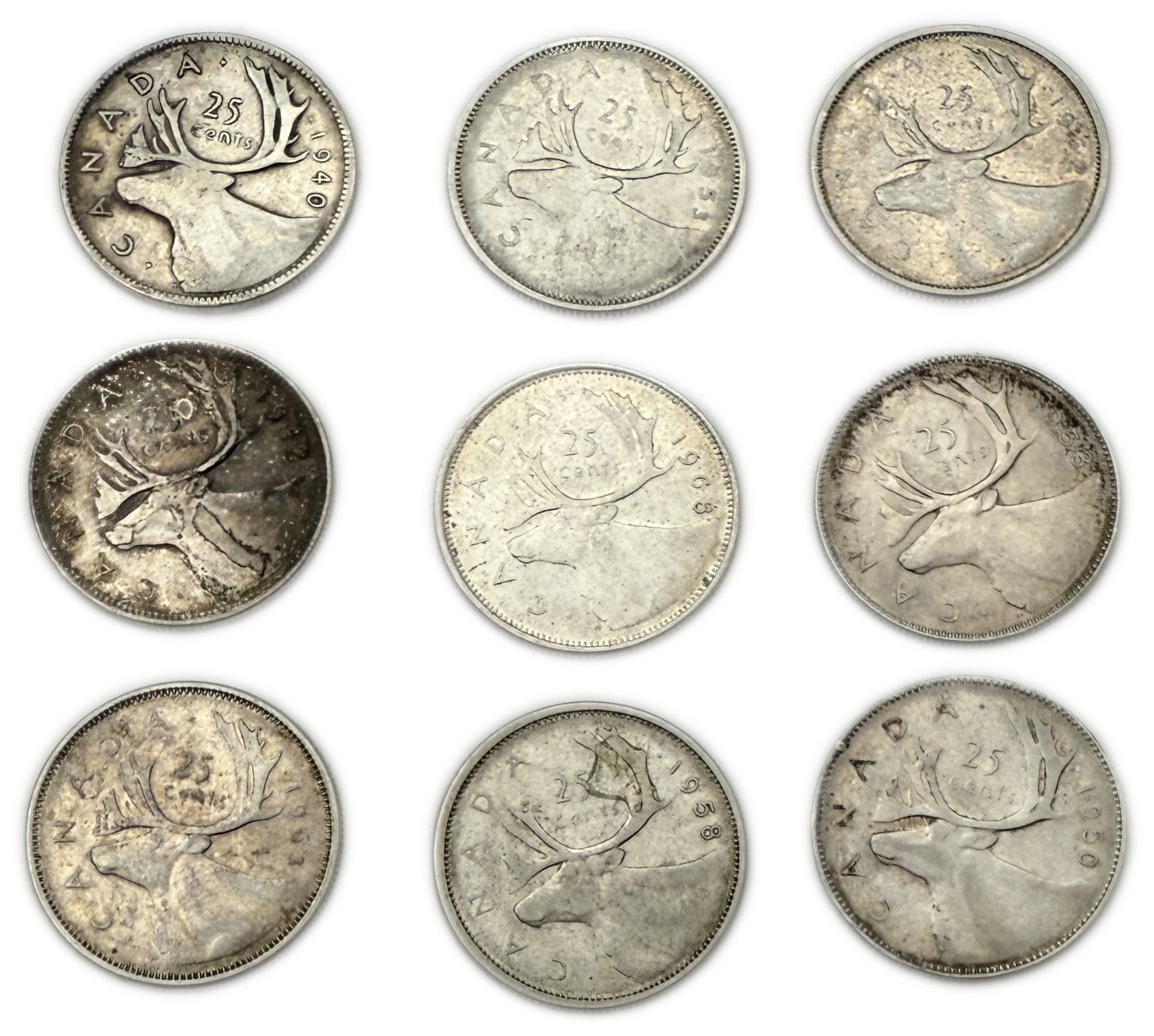 Canada - Lot of 31 Silver coins of 25 Cents, Variety of years - Silver 800, Total 179g (NET 143.2g, 4.6 OZ) - 1 5