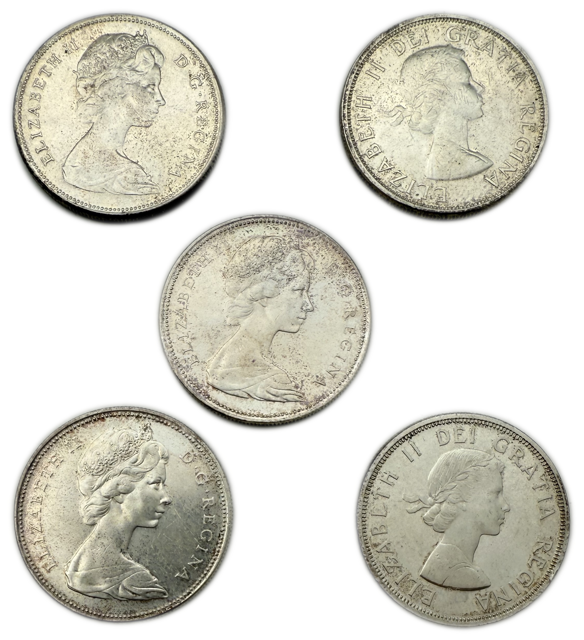 Canada - Lot of 5 Silver coins of 1 Dollar 1963, 1964, 1965, 1966, 1967 - Elizabeth II 1st portrait - Silver 800 ... - 1 0