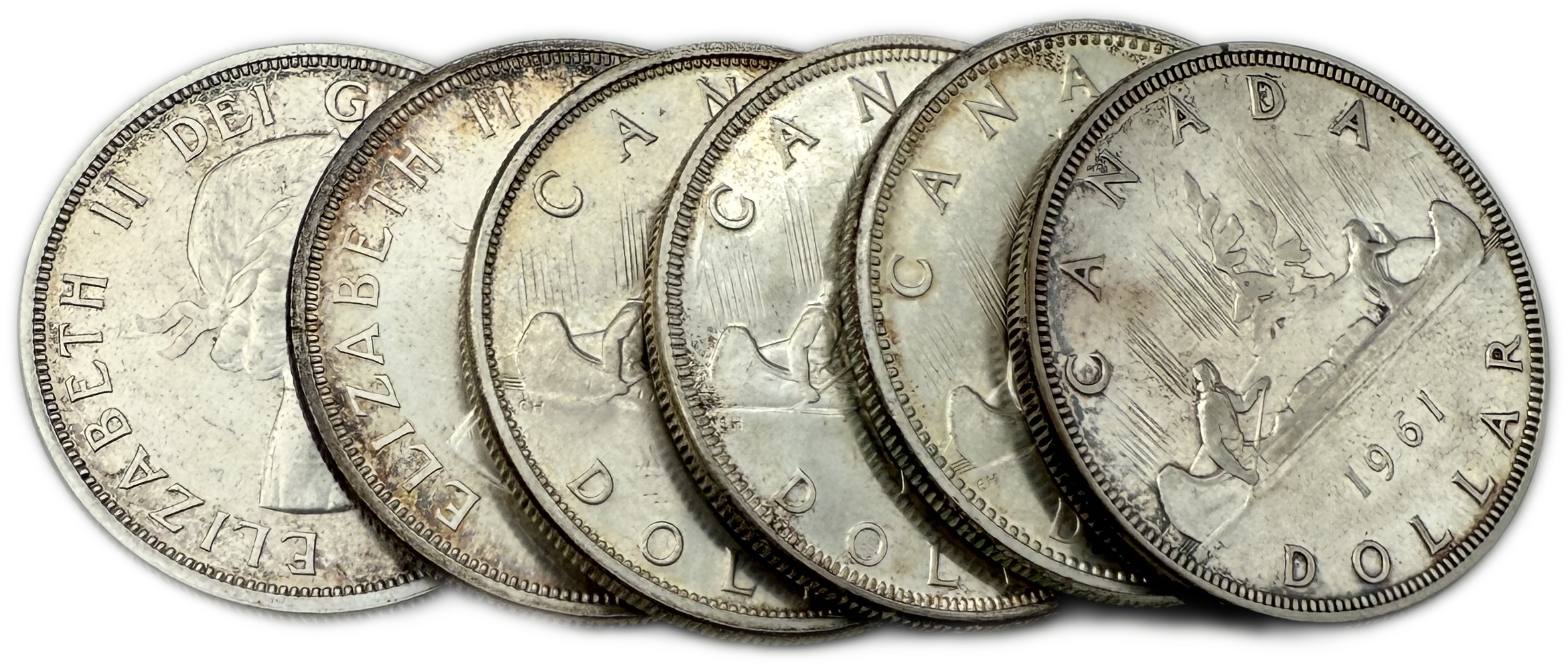 Canada - Lot of 6 Silver coins of 1 Dollar 1959, 1960, 1961, 1962, 1964, 1965 - Elizabeth II 1st portrait - Silver ... - 1 2