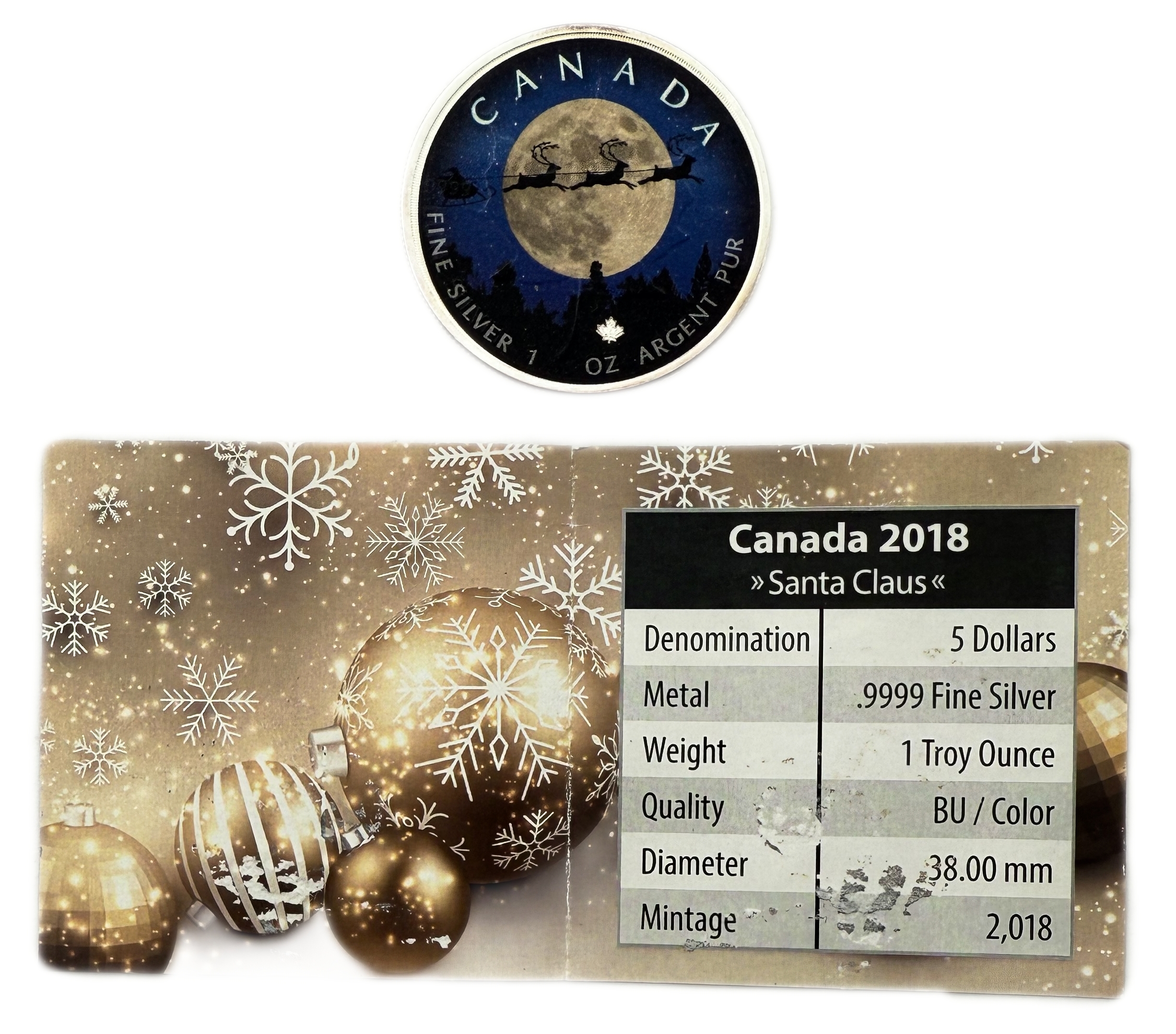 Canada - 5 Dollars 2018 - Maple Leaf - Santa Claus - Silver 999, 31.1g (1 OZ), 38mm - 1 2