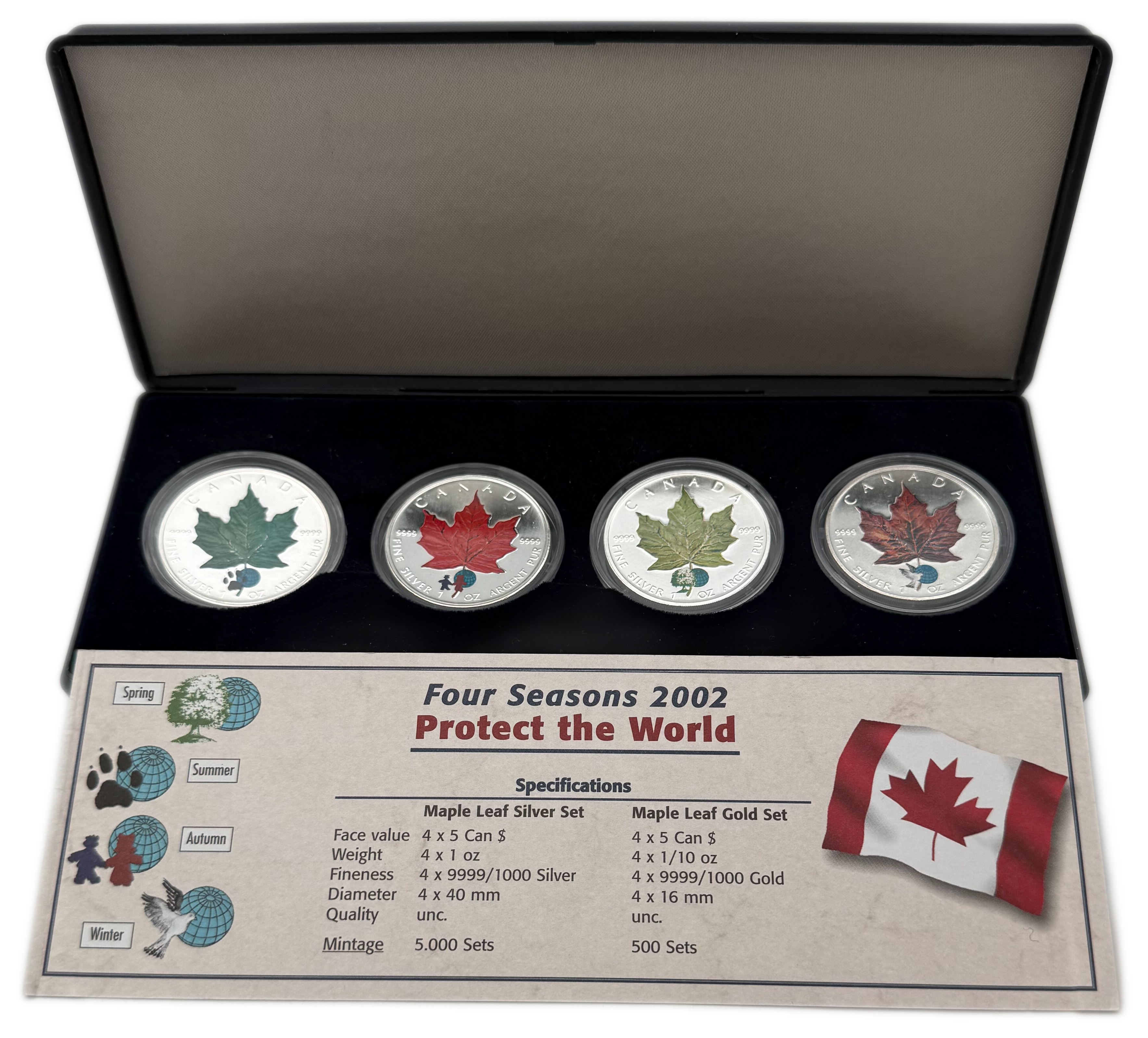 Canada - 5$ Maple Leaf "protect the world" - Four Seasons 2002 - 4x1 oz Silver - 1 3