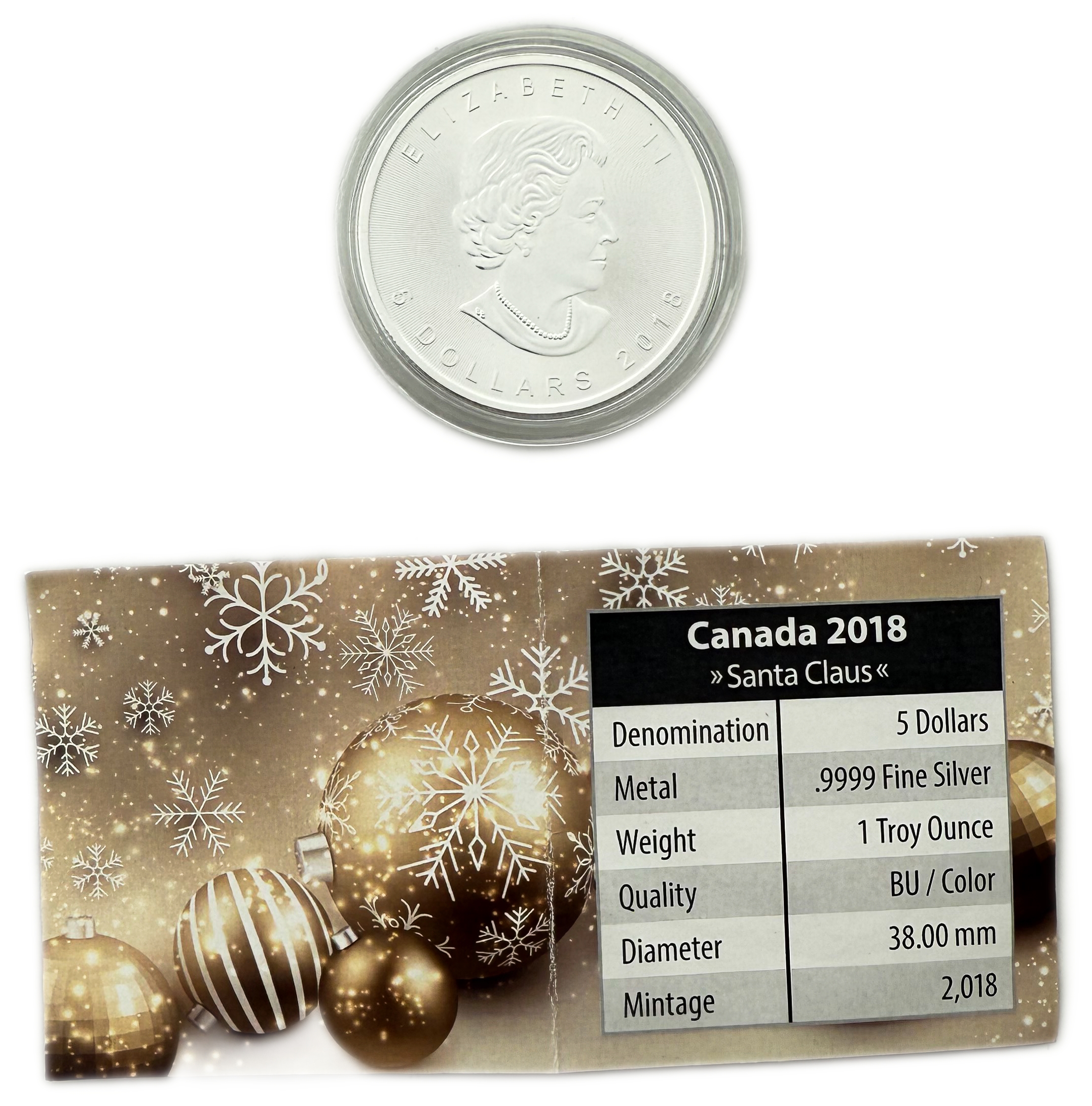 Canada - 5 Dollars 2018 - Maple Leaf - Santa Claus - Silver 999, 31.1g (1 OZ), 38mm - 1 2