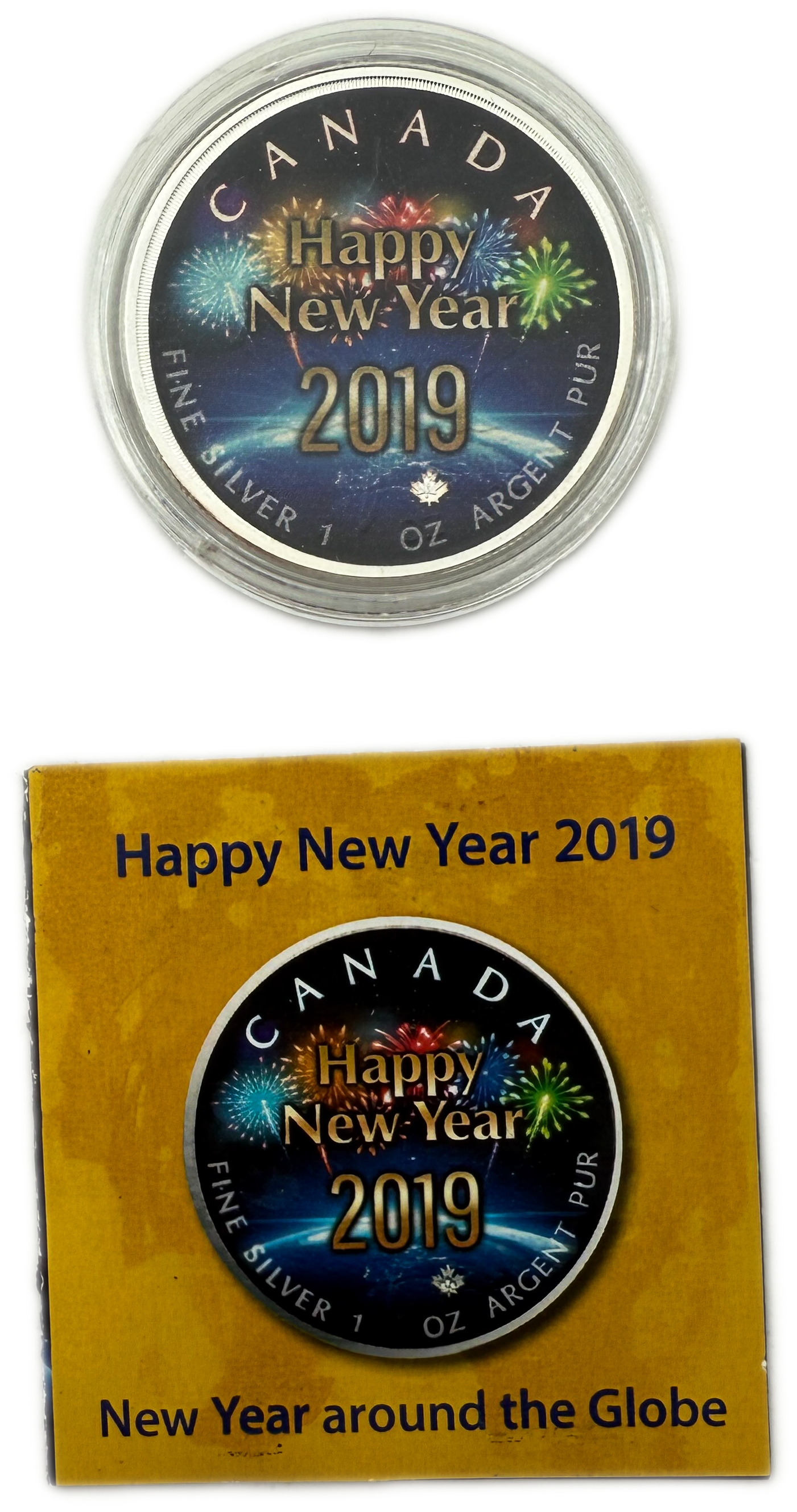 Canada - 5 Dollars 2019 - Maple Leaf - Happy New Year - Silver 999, 31.1g (1 OZ), 38mm - 1 2