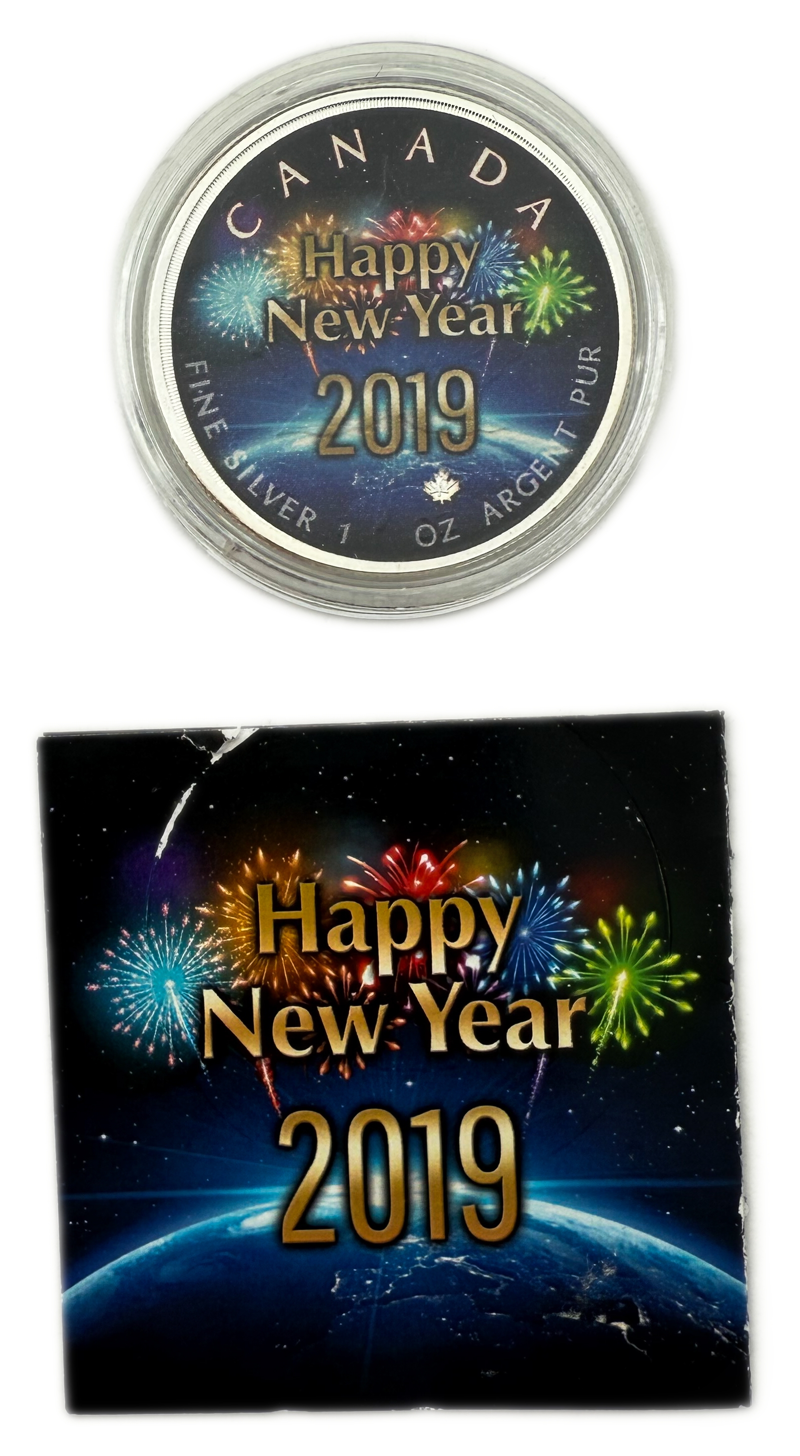Canada - 5 Dollars 2019 - Maple Leaf - Happy New Year - Silver 999, 31.1g (1 OZ), 38mm - 1 3