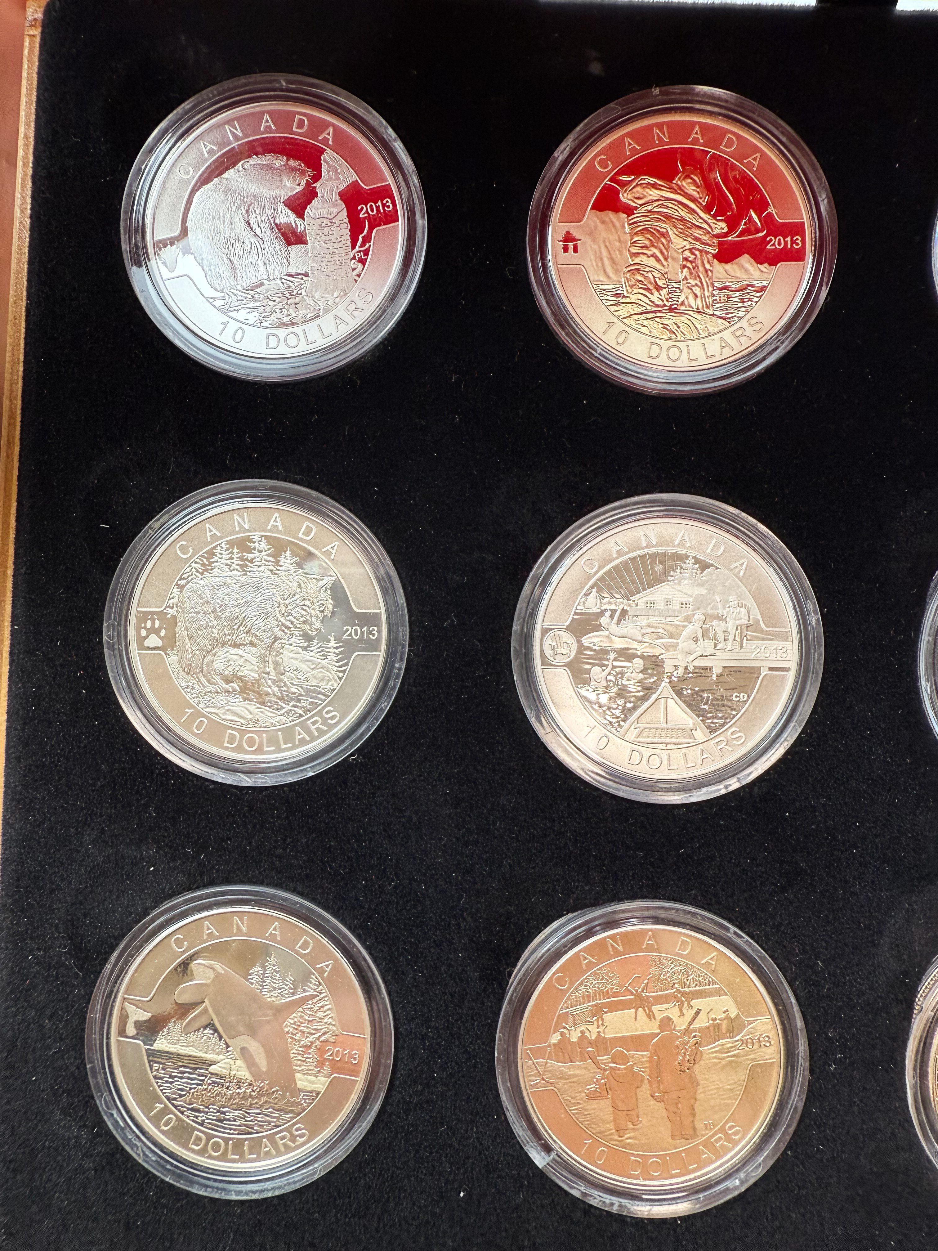 Canada - 12 Coins of 10 Dollars 2013, Pure Silver Set with Display Case - Silver 999, Total 190.44g (6.12 OZ), 34mm - 1 3