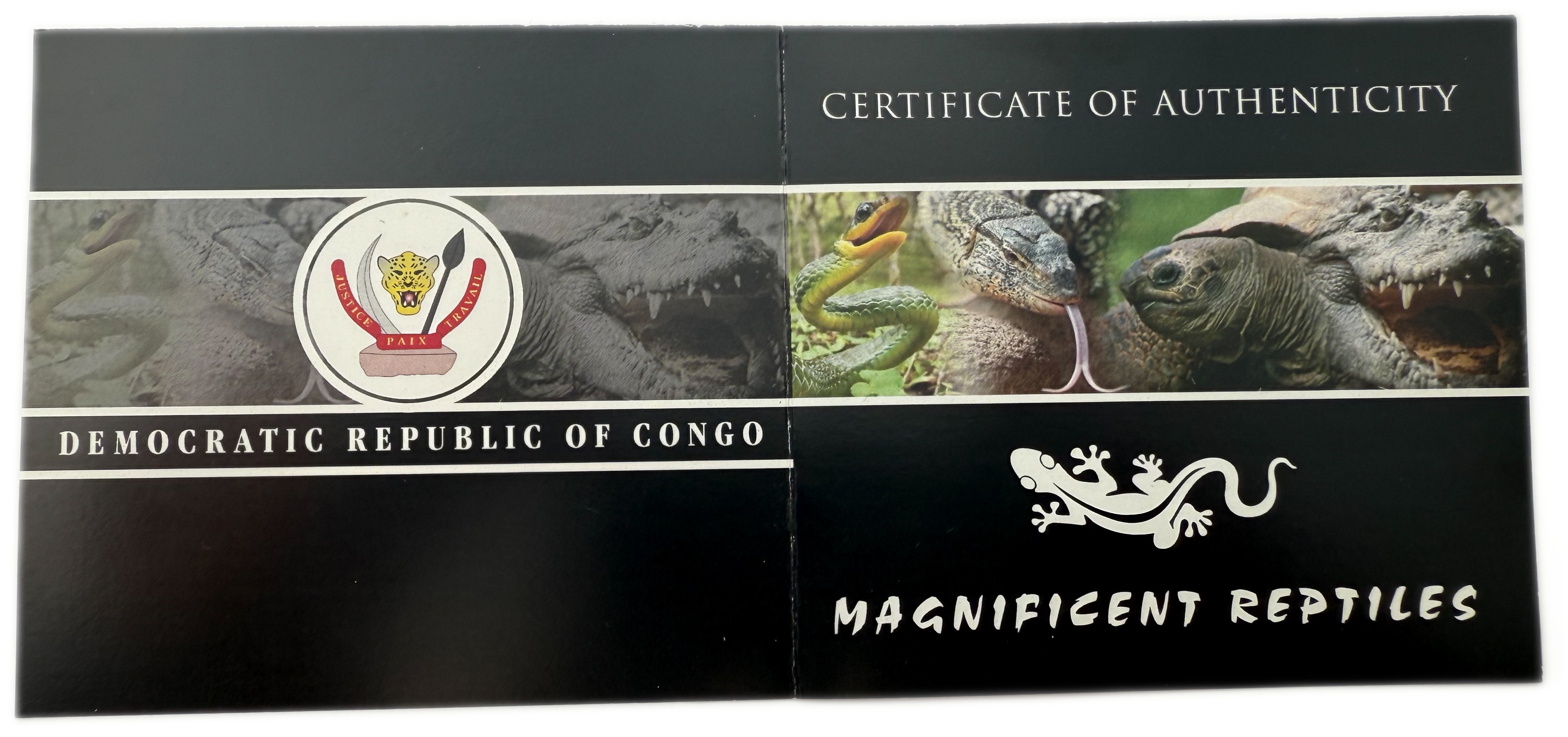 Congo - 30 Francs 2013 Magnificent Reptiles - Silver 999, 20g (total net 80g, 2.57 ounces), 38.6mm - 1 3