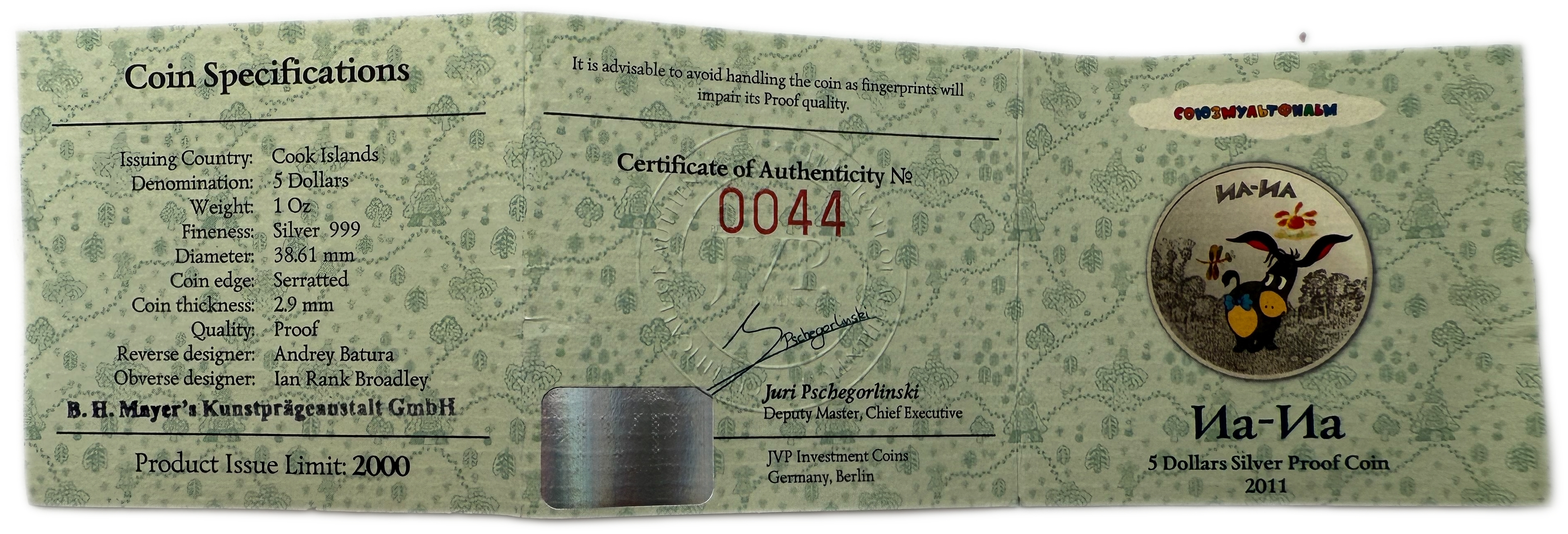 Cook Islands - 5 Dollar 2011 - 'Winnie-the-Pooh Ia-Ia' - Silver 999, 31.1g, 29mm - 1 2