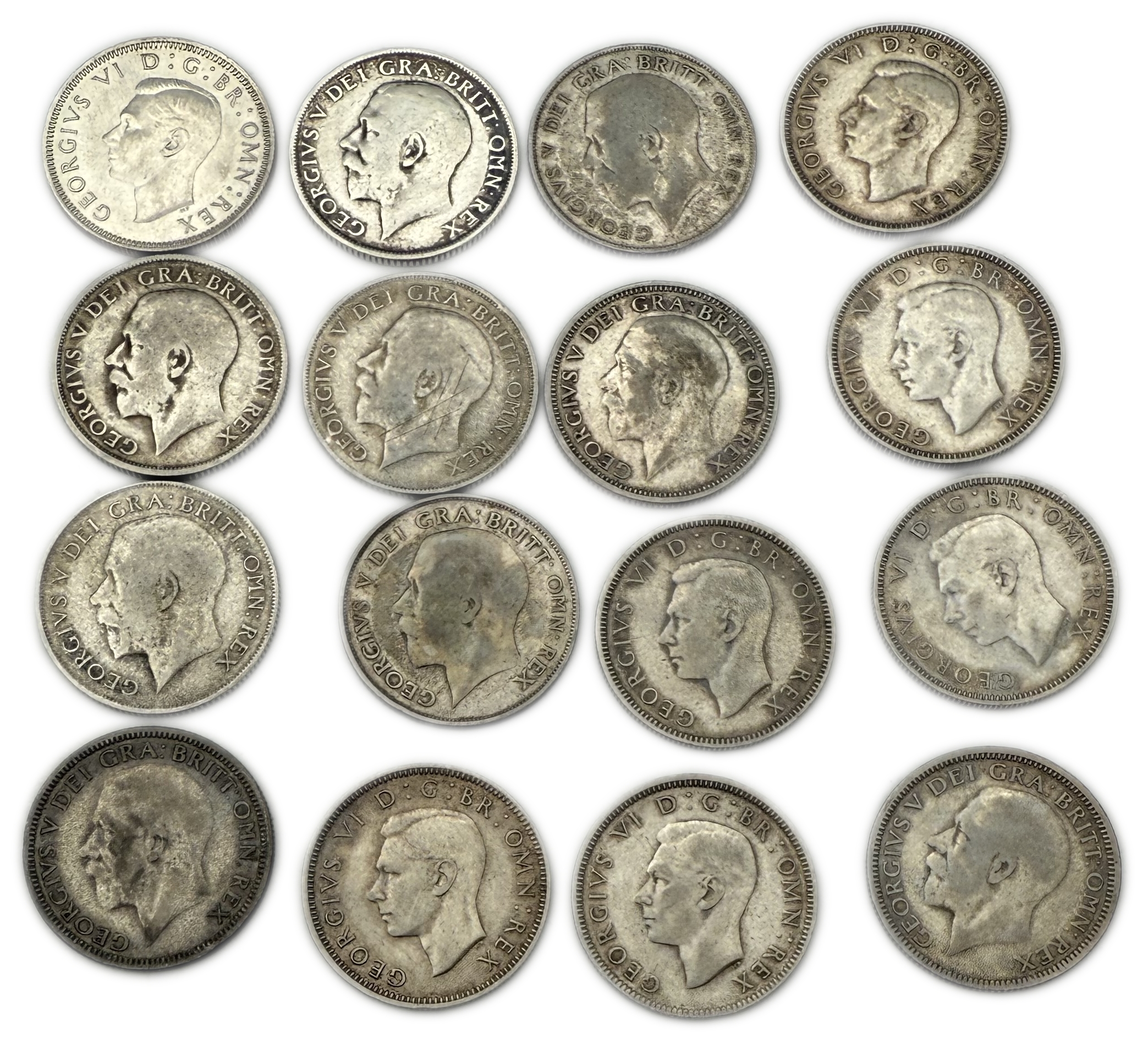 England / Great Britain - Lot of 36 coins of 1 Shilling, different years - Silver 925 and Silver 500, Total 203.76g ... - 1 1