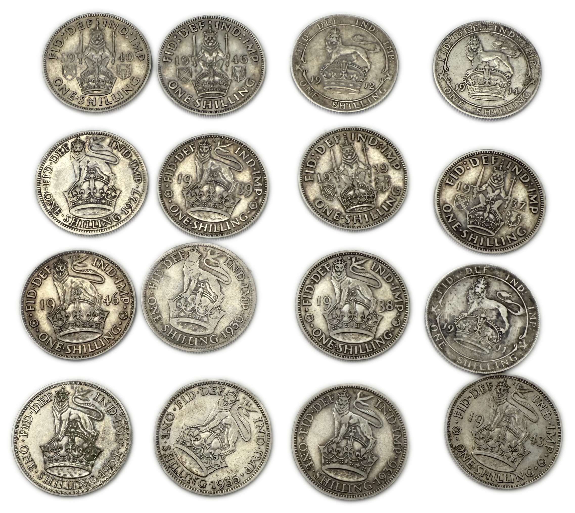 England / Great Britain - Lot of 36 coins of 1 Shilling, different years - Silver 925 and Silver 500, Total 203.76g ... - 1 4