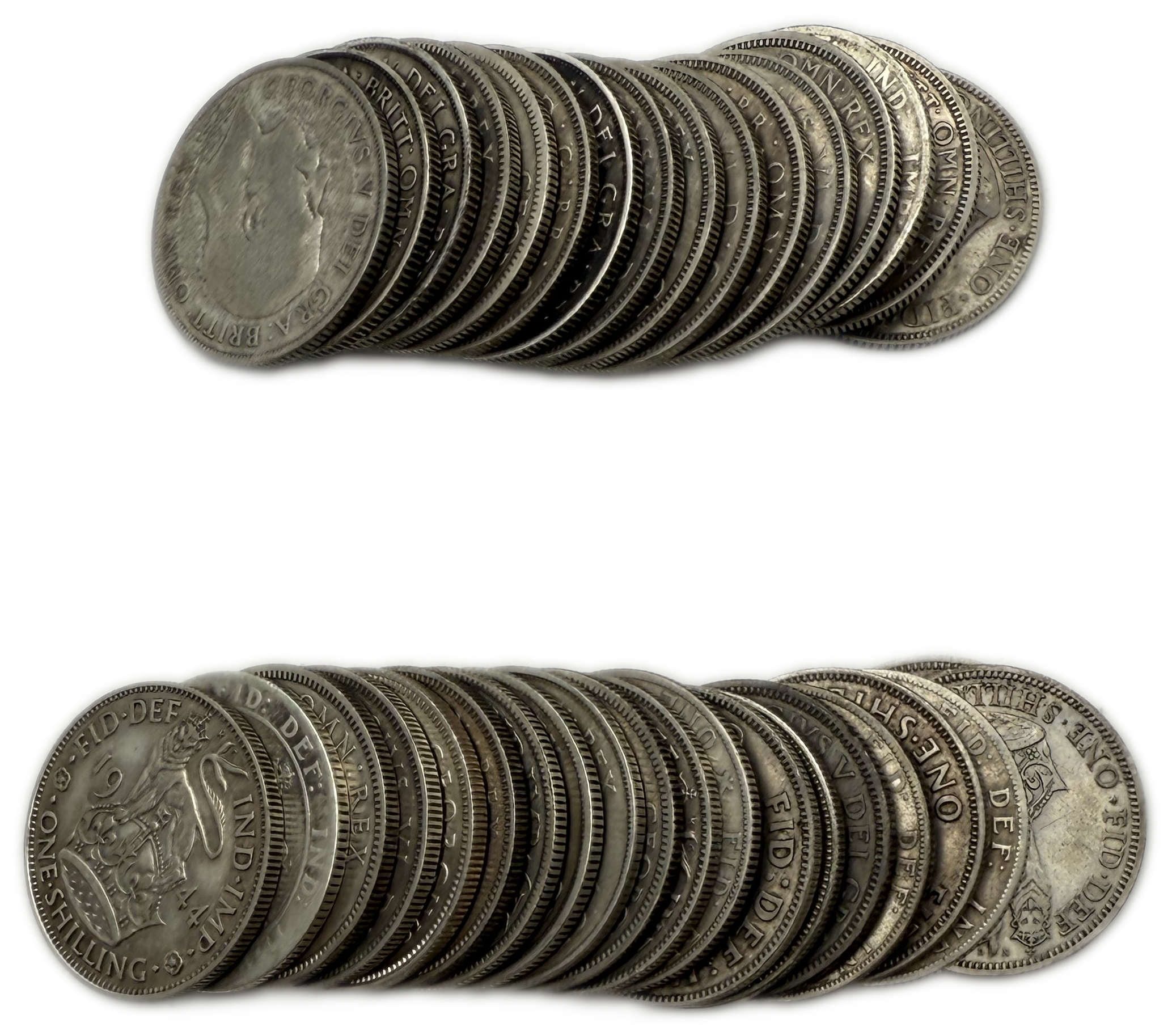 England / Great Britain - Lot of 36 coins of 1 Shilling, different years - Silver 925 and Silver 500, Total 203.76g ... - 1 0
